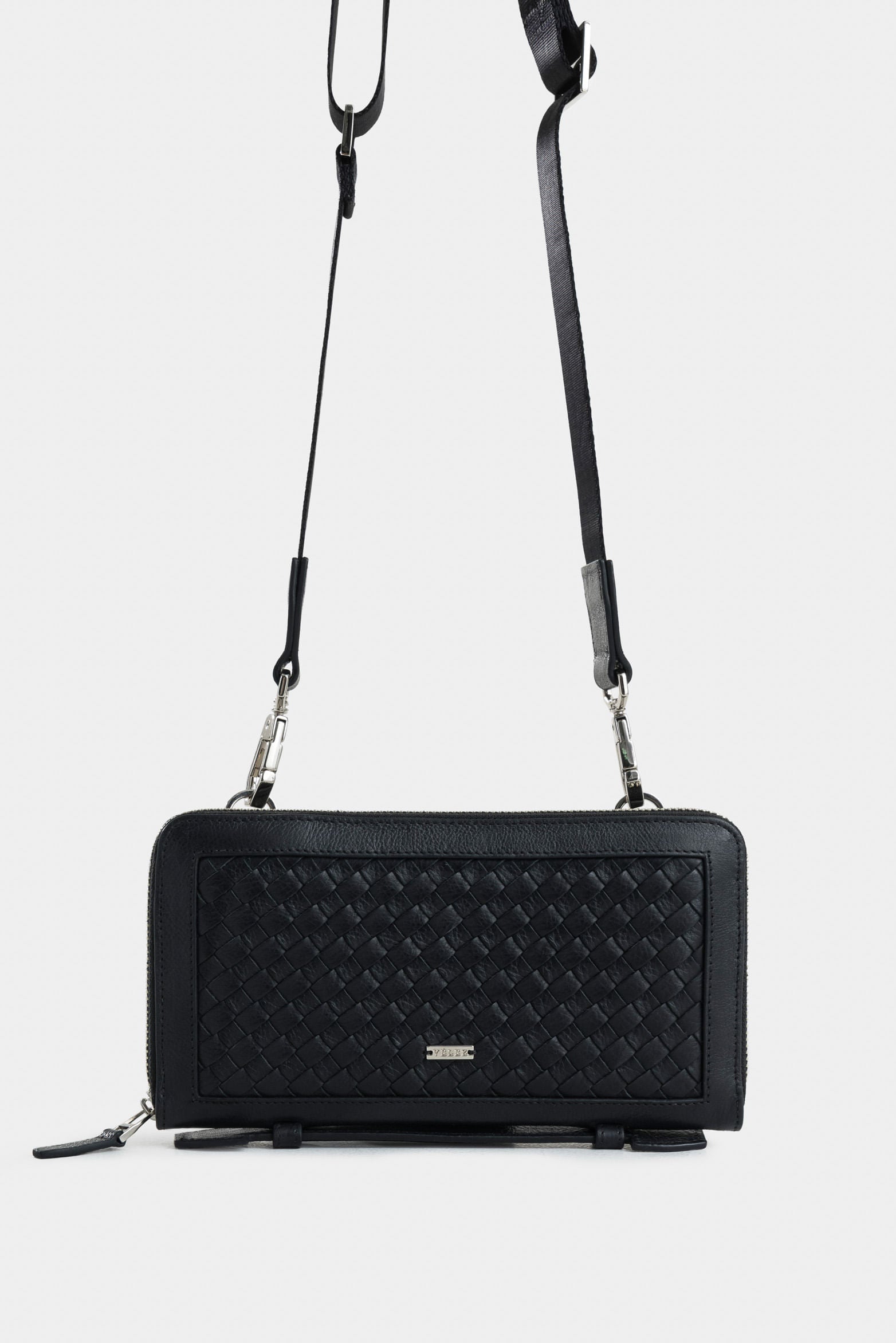 Elba Leather Sling Bag for Men with Front Weave in Black