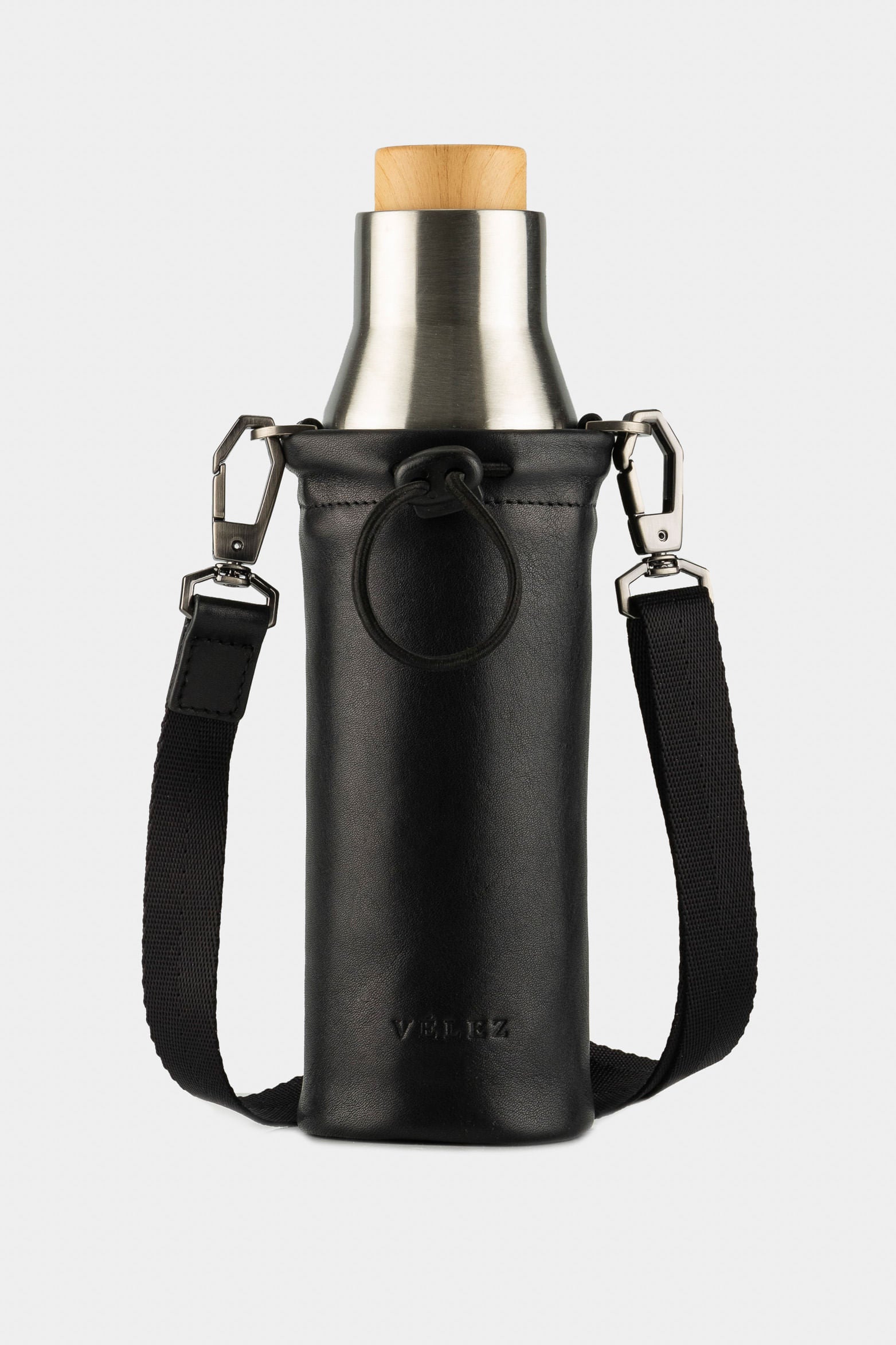 Brunei Leather Bottle Holder with Metallic Thermos
