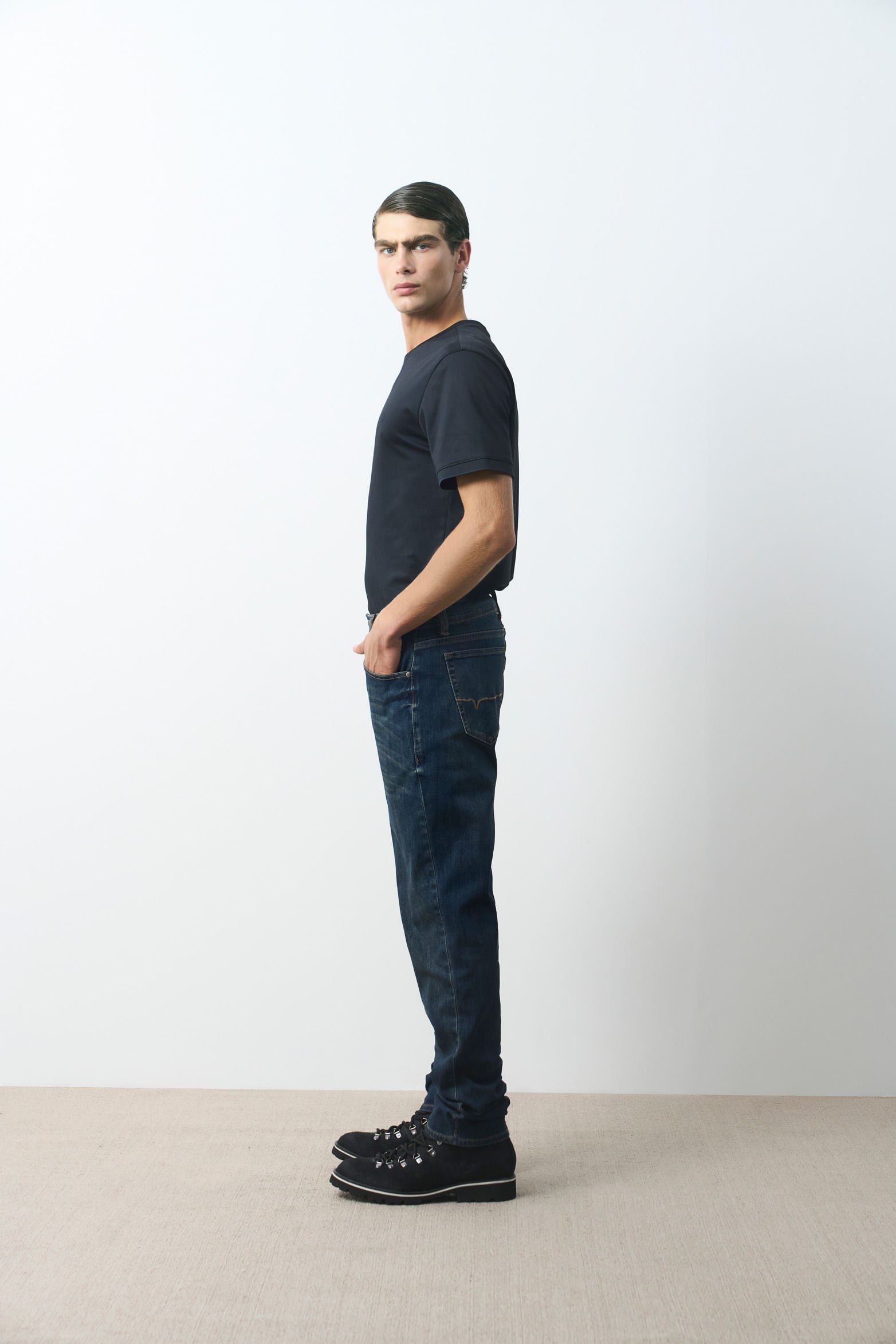 Thani semi-fitted jeans with leather details for men