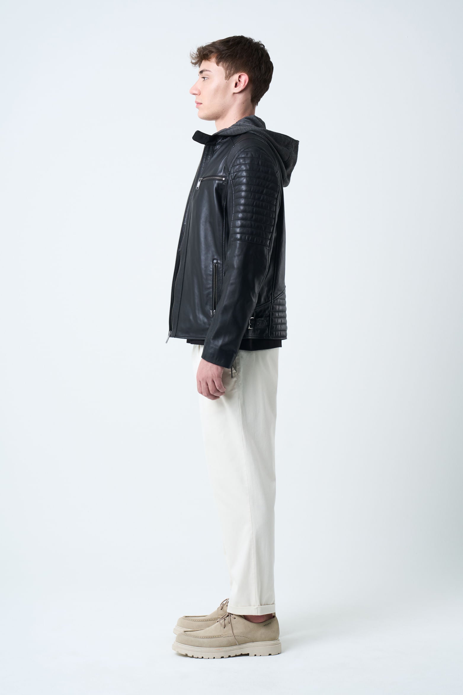 Belmont Leather Jacket for Men with Hood and Chestpiece