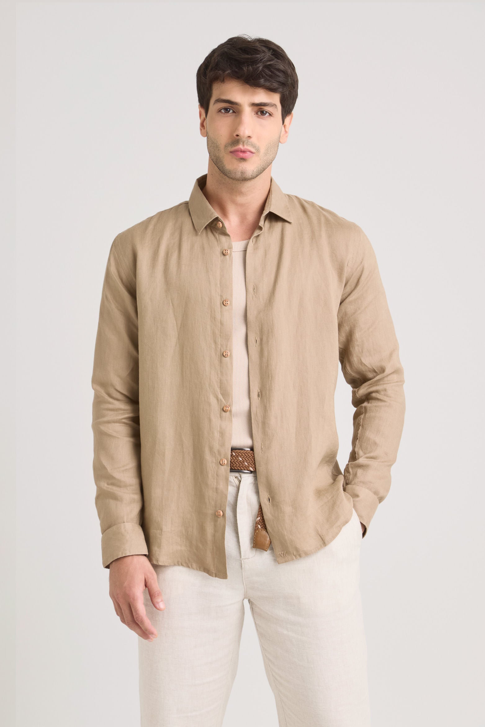 knee length dresses for ladies Men's Long Sleeve Linen Shirt main image 0
