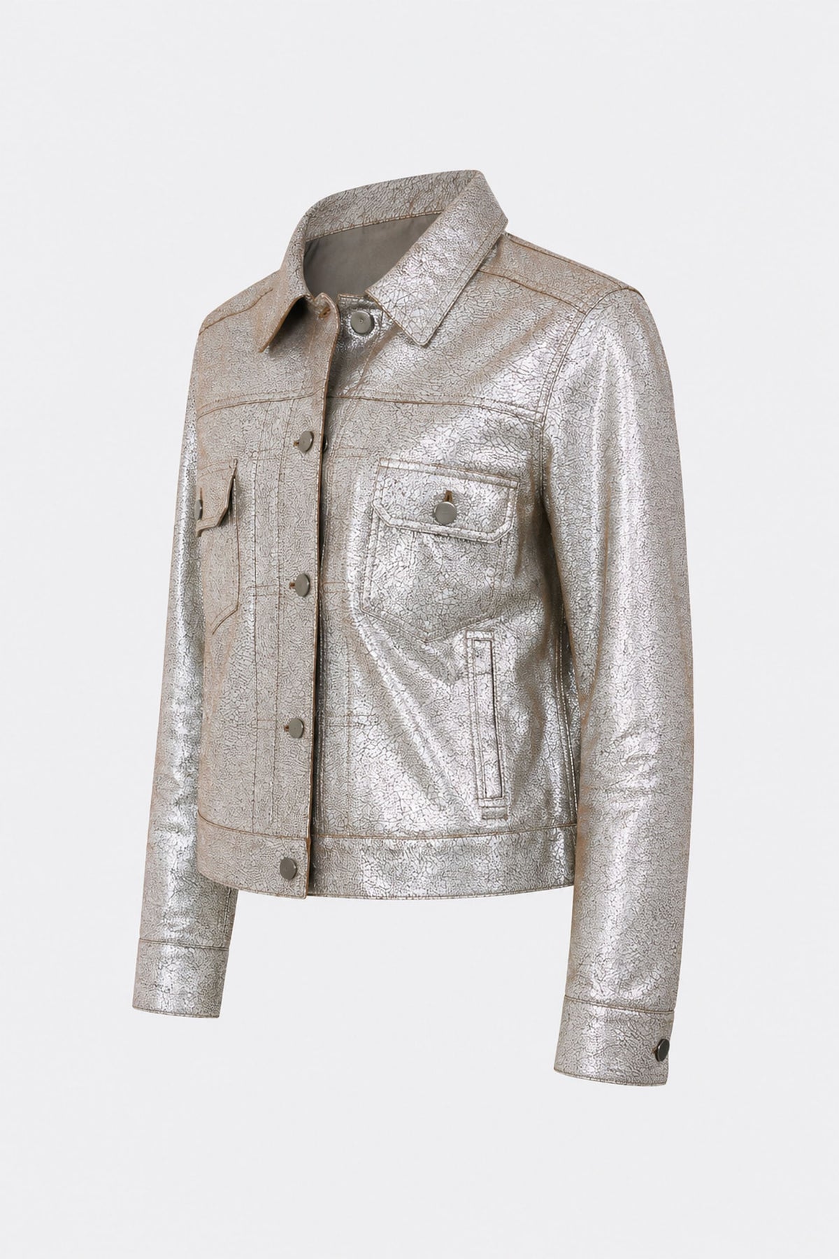 Suede leather trucker jacket for women Glass