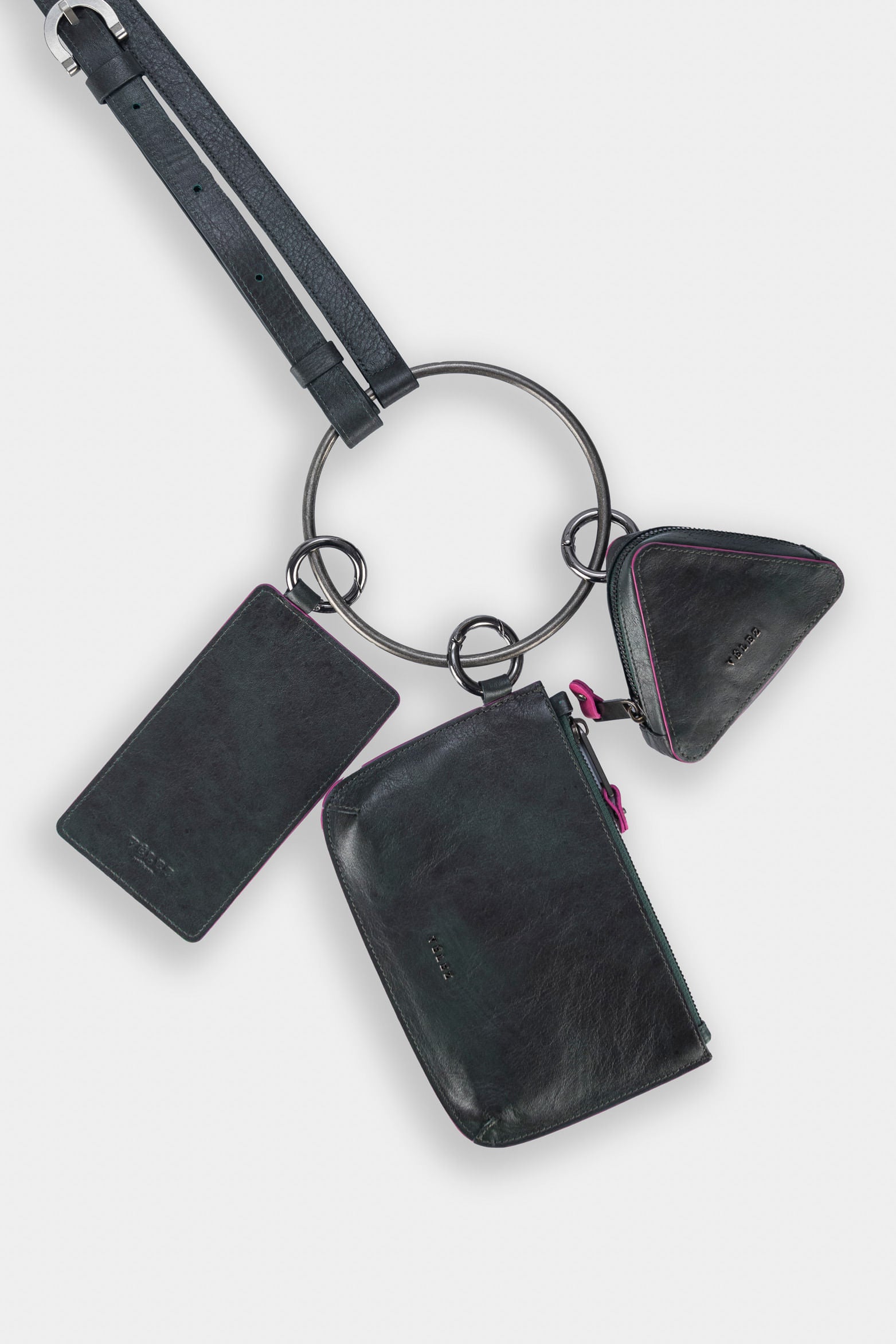 Women’s Three-Piece Raspberry Handheld Handbags in Leather