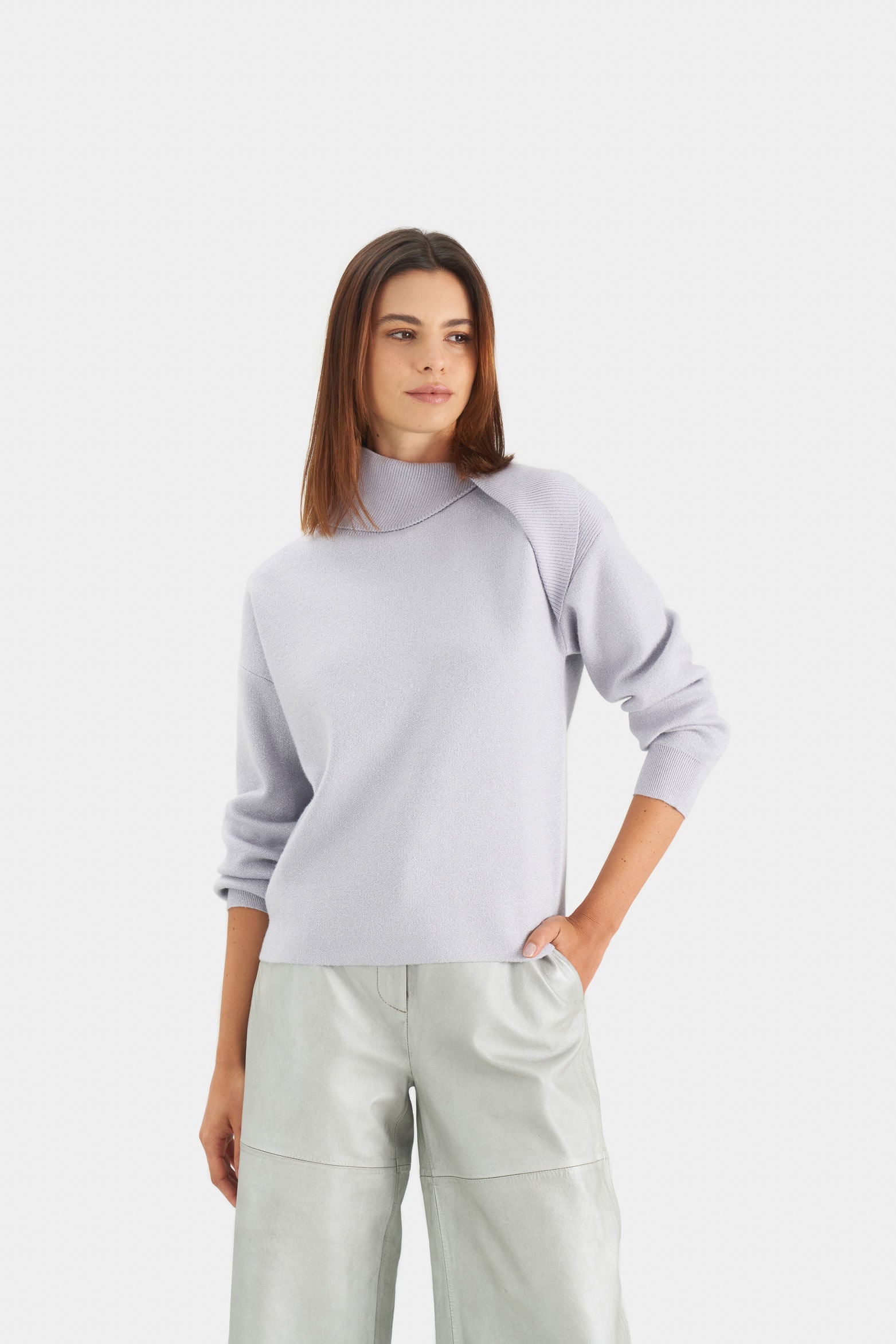 Calas Knitted Sweater for Women with Draped Collar Effect