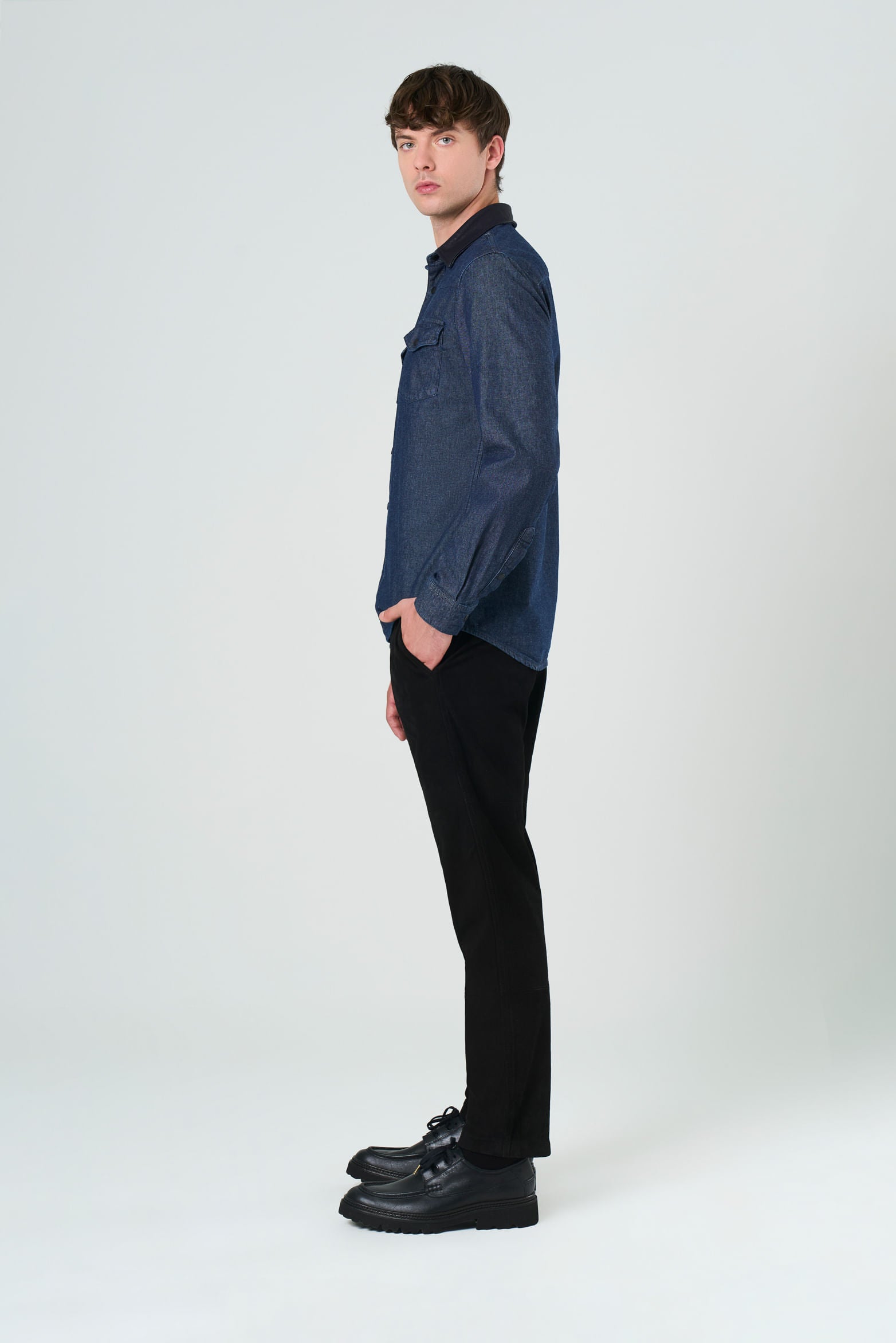 Men’s Alcor Long-Sleeve Cotton Overshirt with Leather Details