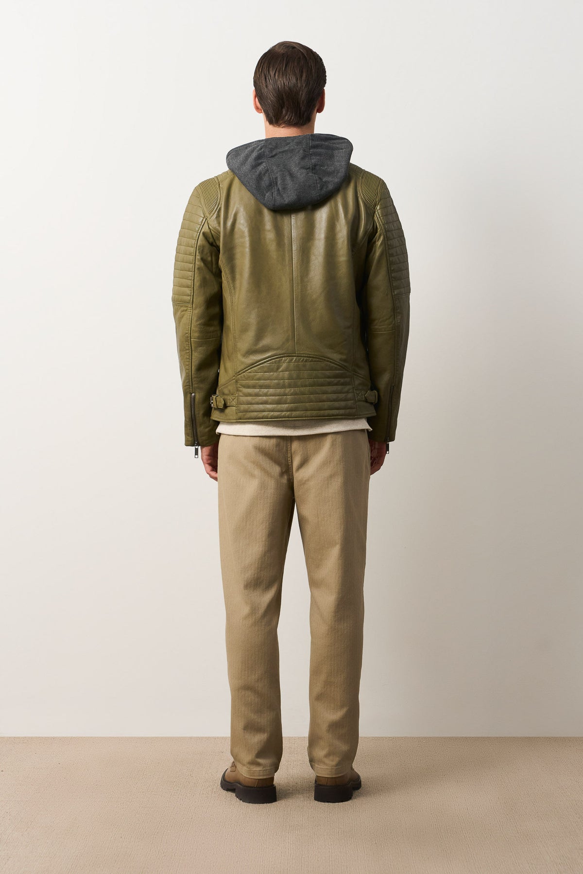 Men's Belmont Leather Jacket with Hood and Bib
