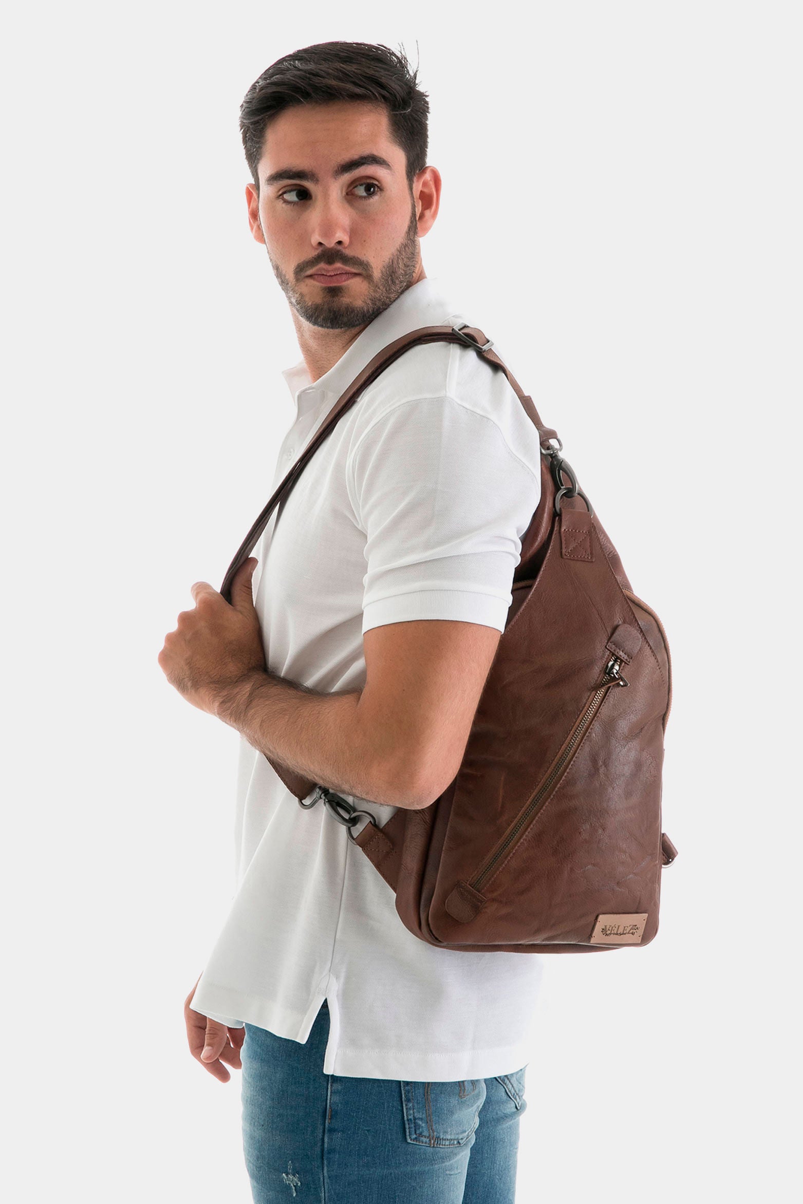 Men’s Sling Handbags in Honey Leather with Adjustable Strap