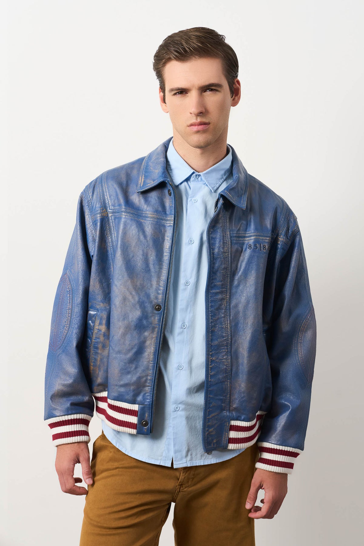 Men's Aged Leather Bomber Jacket