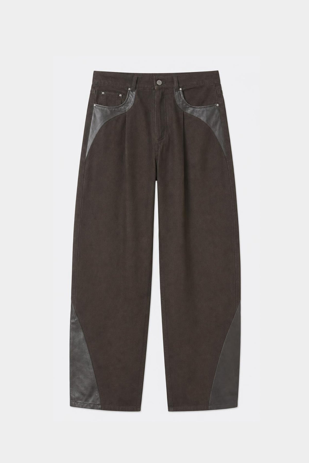 Men's Leather and Denim Barrel Jeans