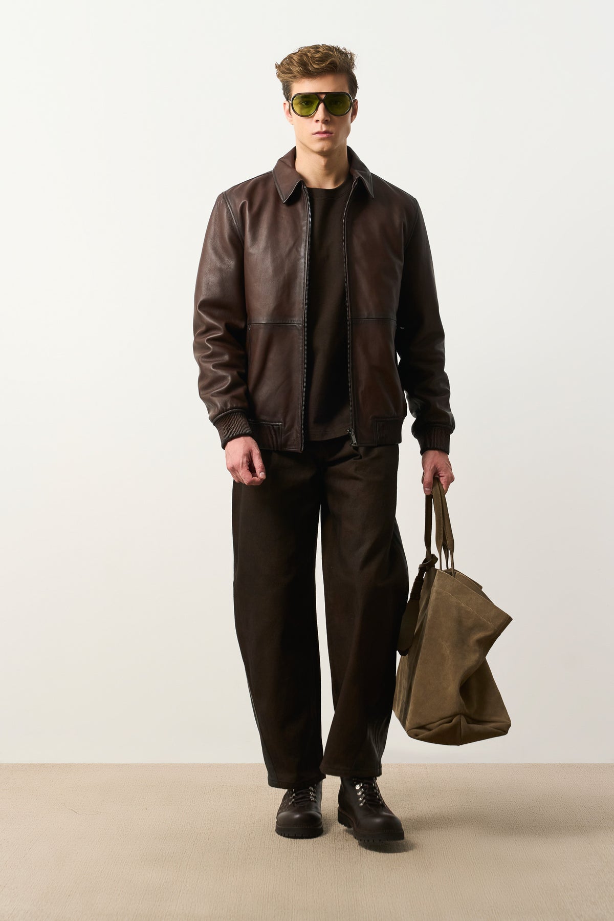 Men's Leather and Denim Barrel Jeans