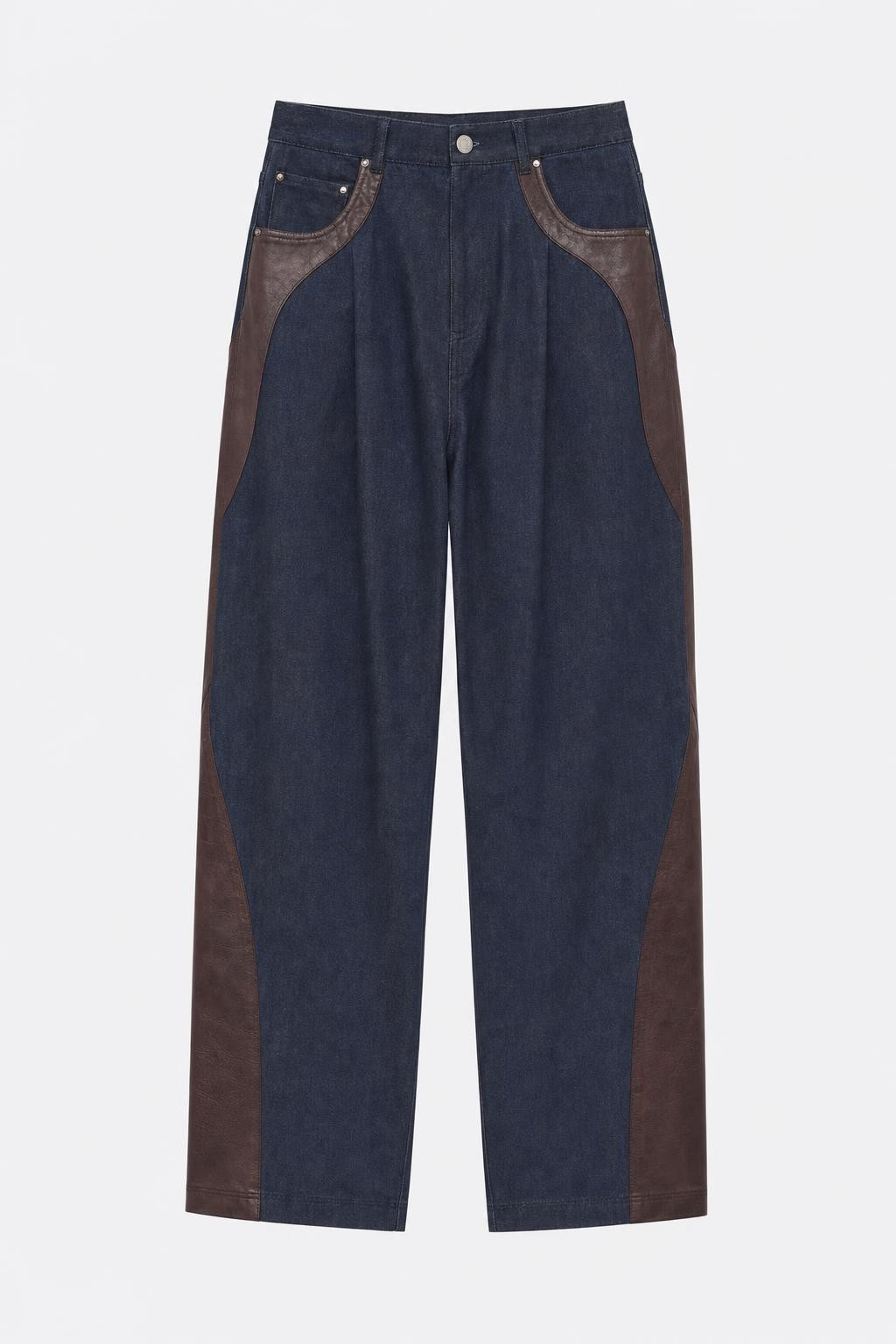 Men's Leather and Denim Barrel Jeans