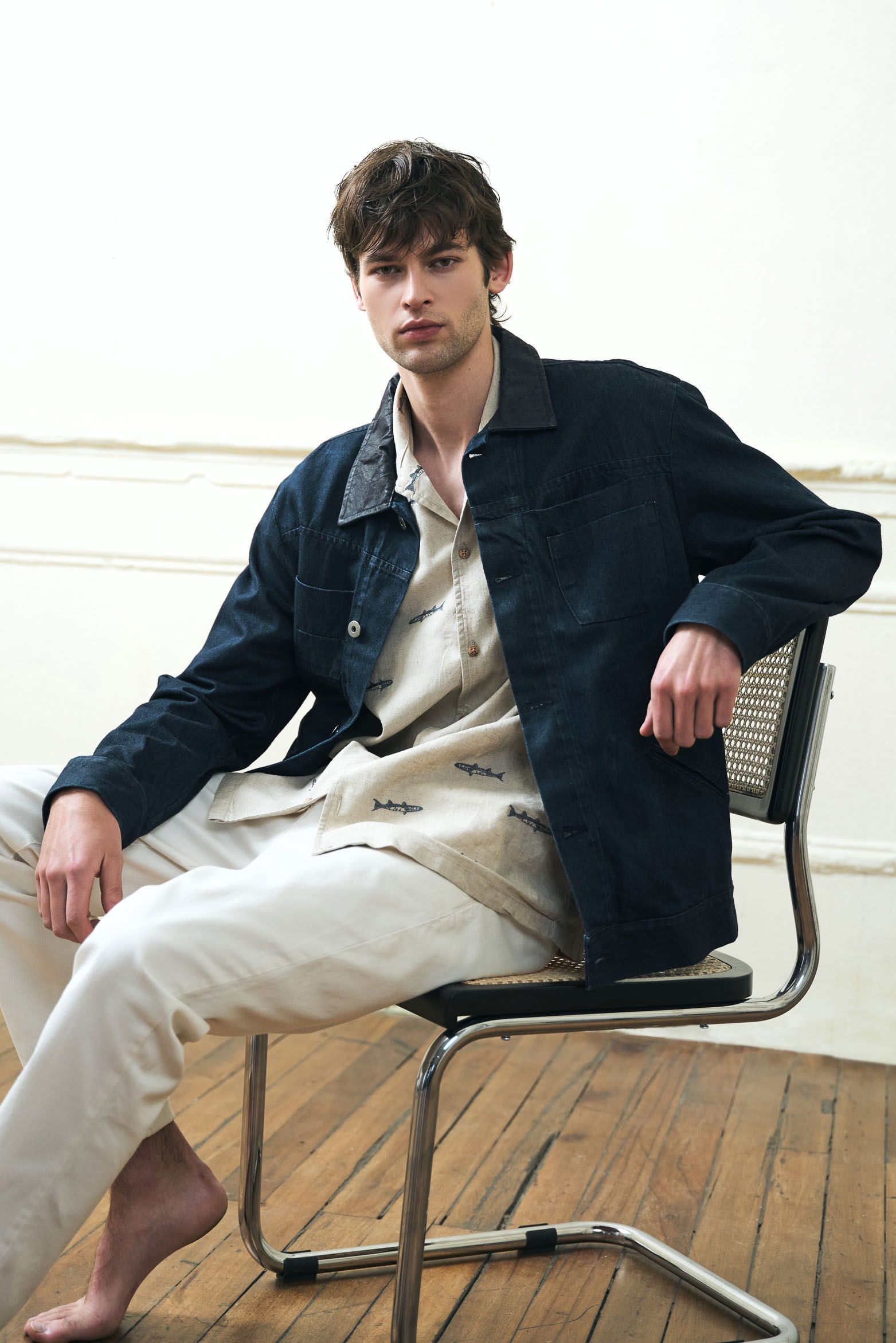 Lerna Denim and Leather Trucker Jacket for Men