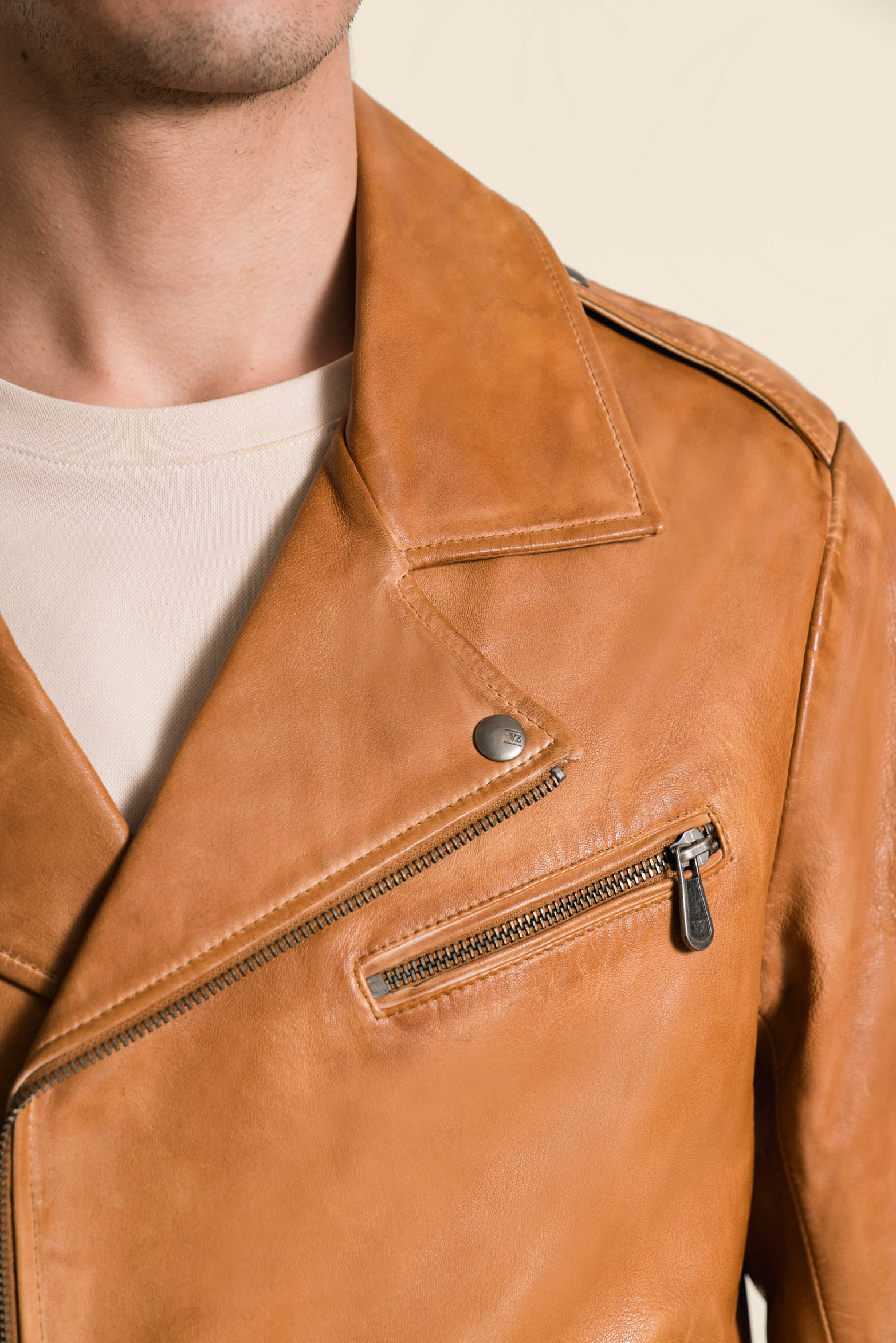 Men’s Classic Leather Biker Jacket in Honey Leather