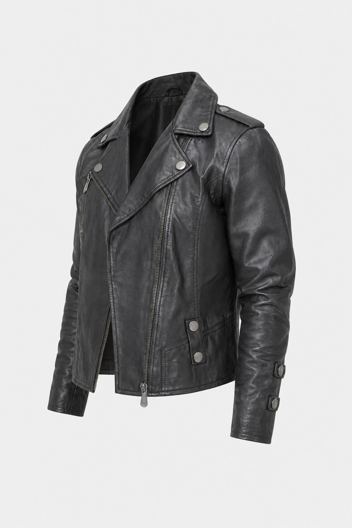 Black leather biker jacket for women with epaulettes