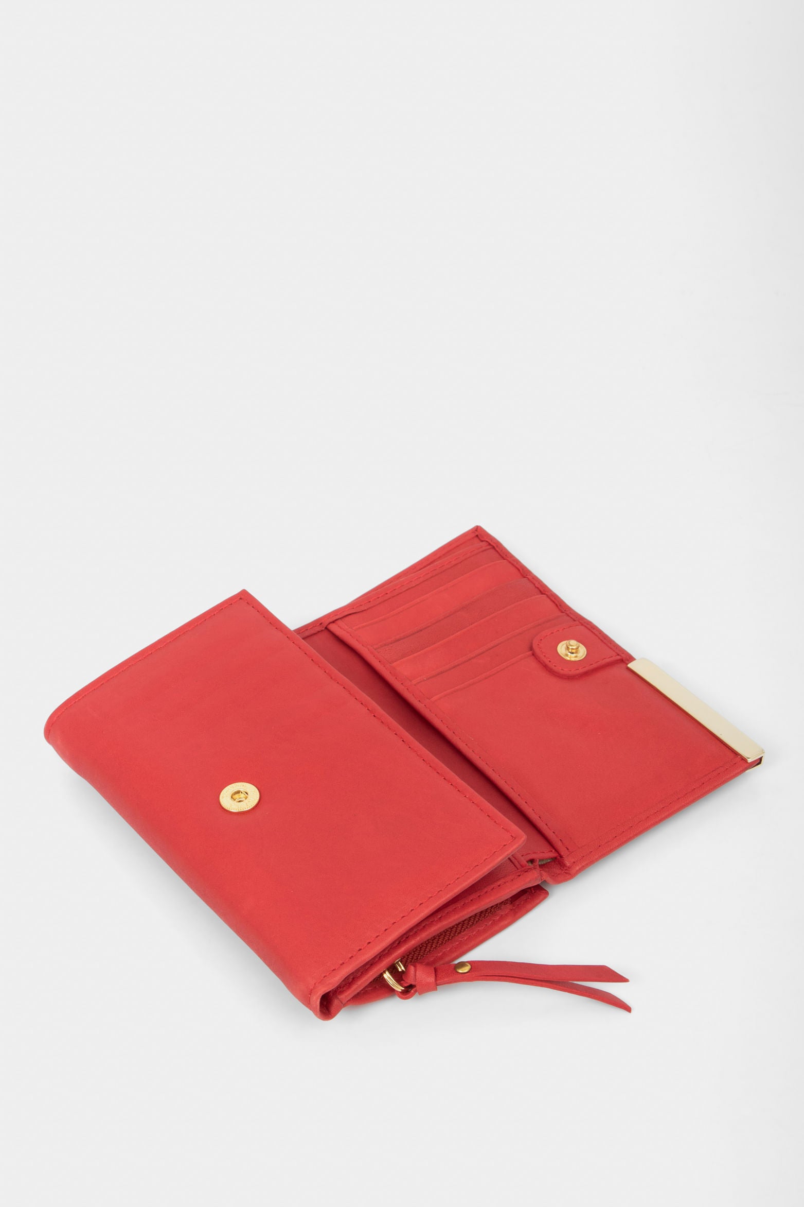 Genuine Leather Wallet in Red with Metallic Appliqué