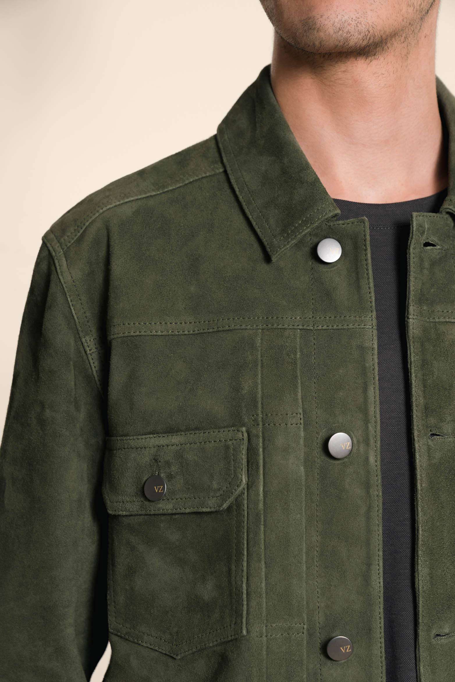 Men's Chambray Collar Zambeze Suede Jacket