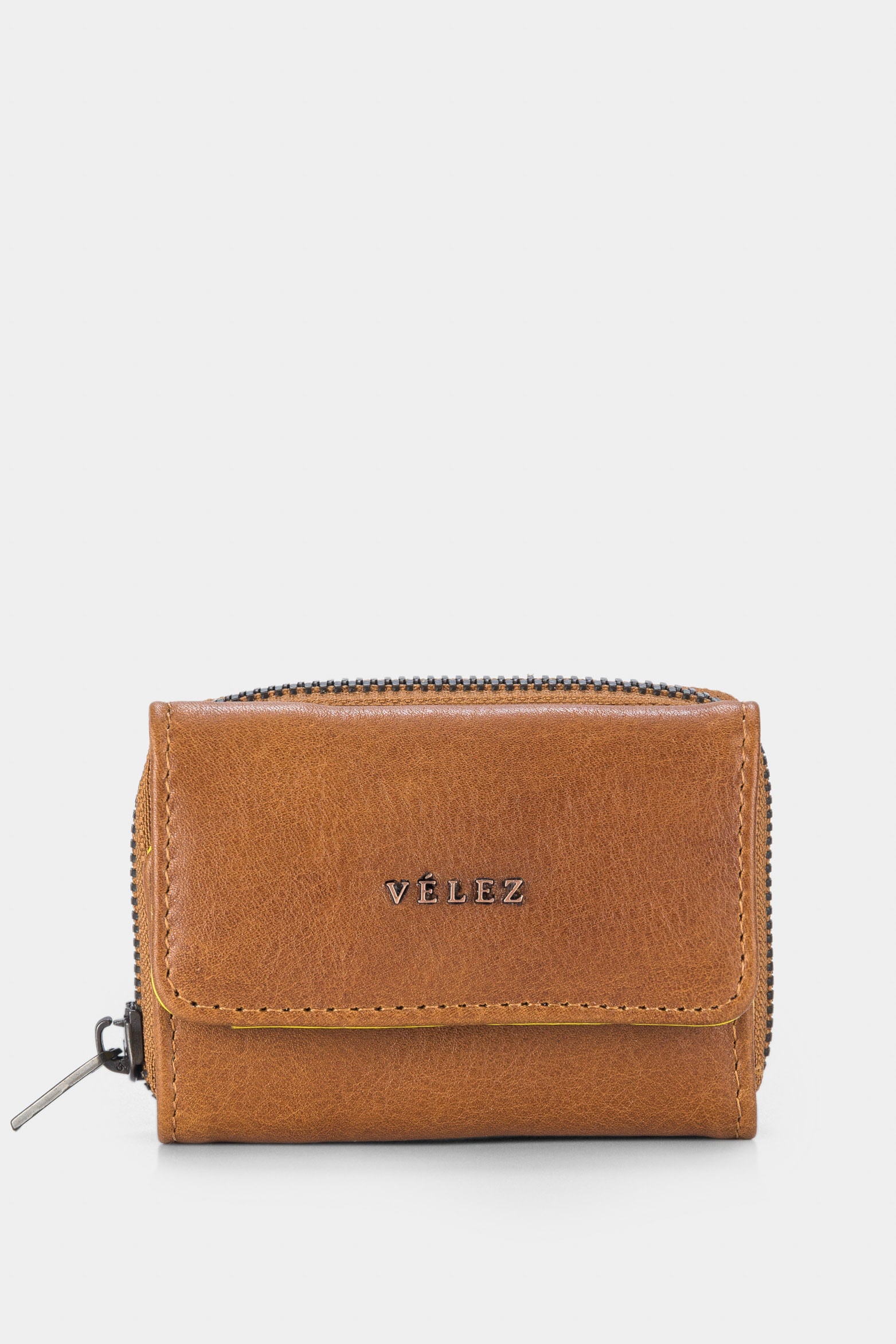 Women's Tropical Leather Coin Purse with Brooch and Zipper