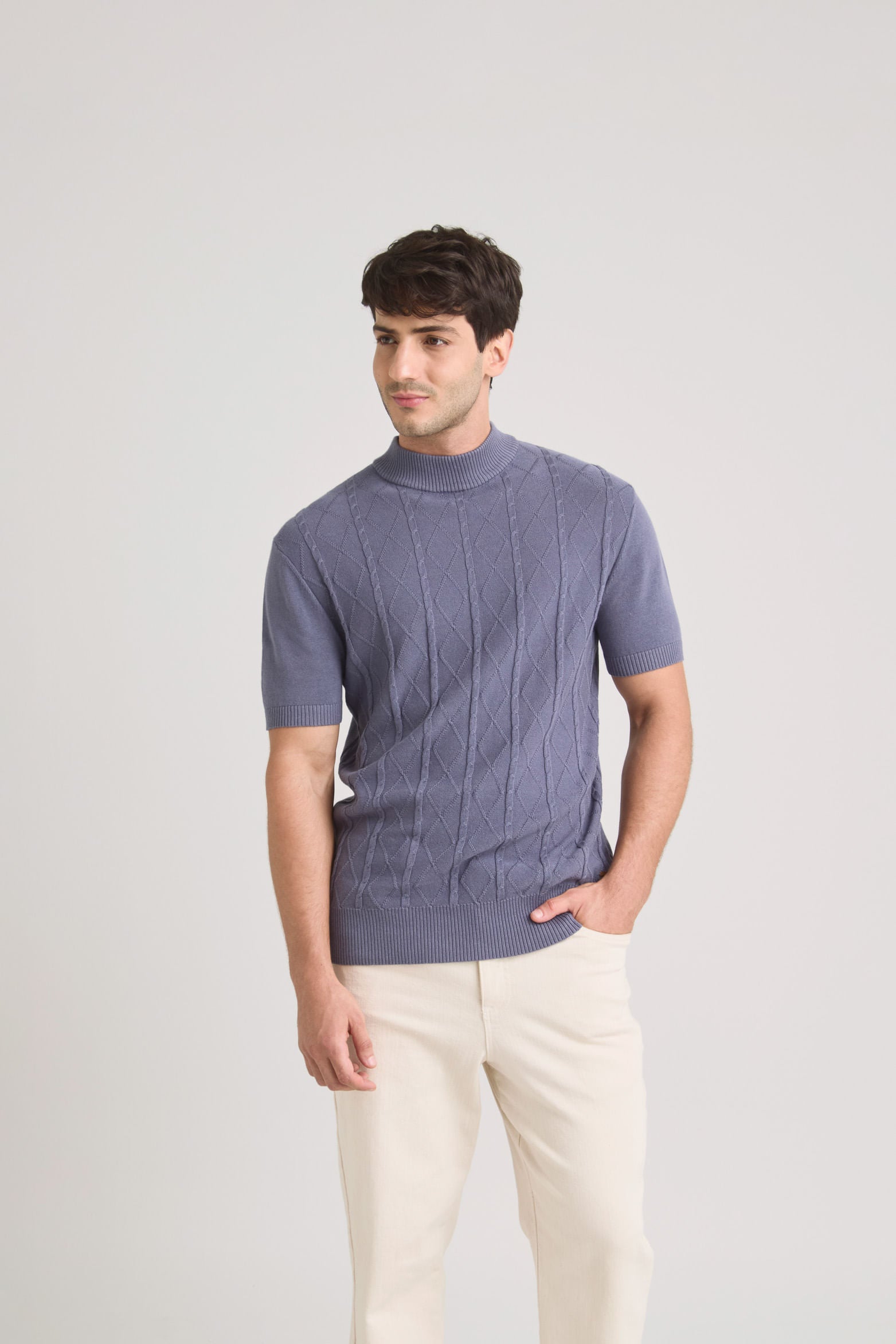 Shadow Knitted T-shirt for Men with Geometric Figures