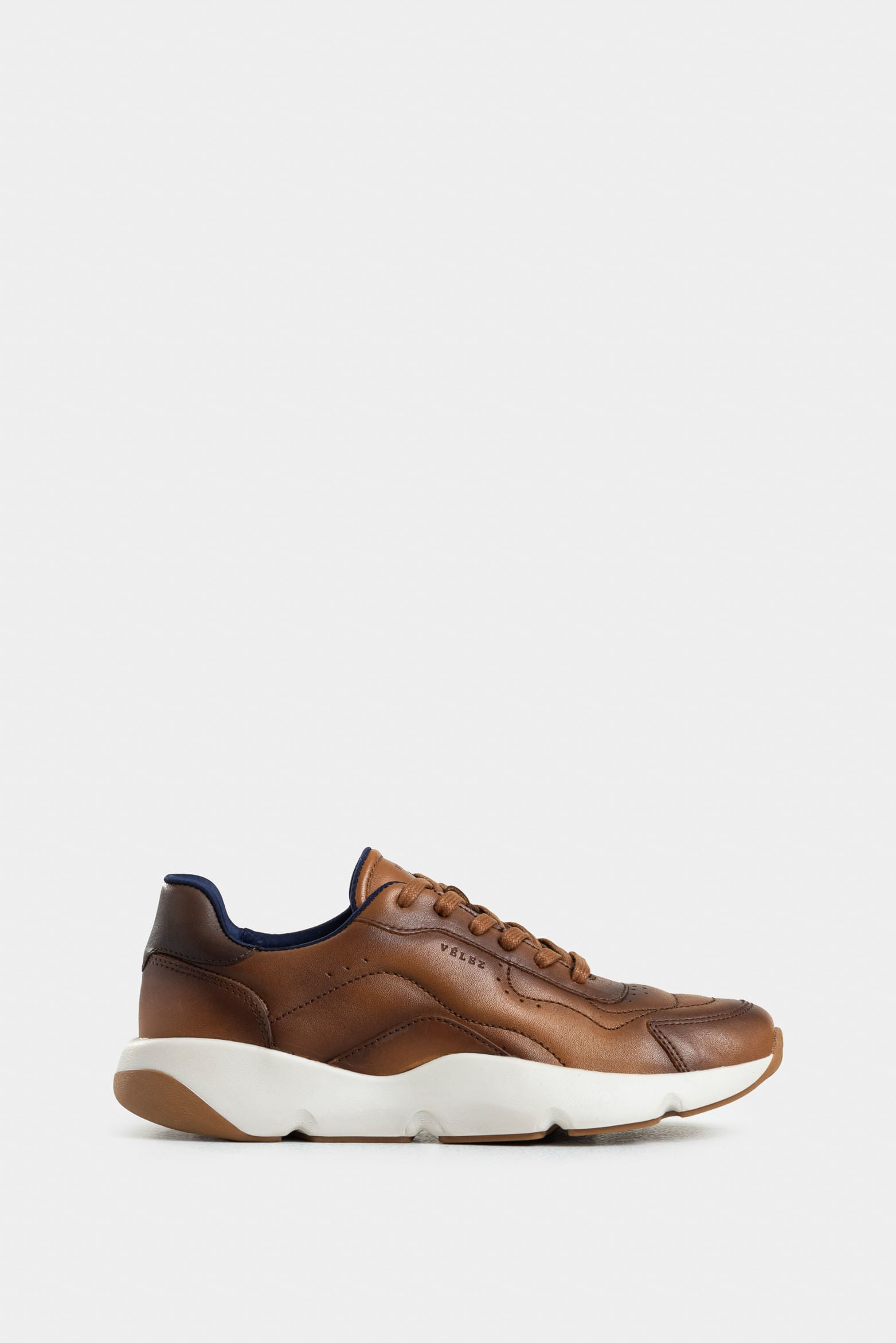 Men’s Luster Leather Tennis Shoes with Two-tone Sole