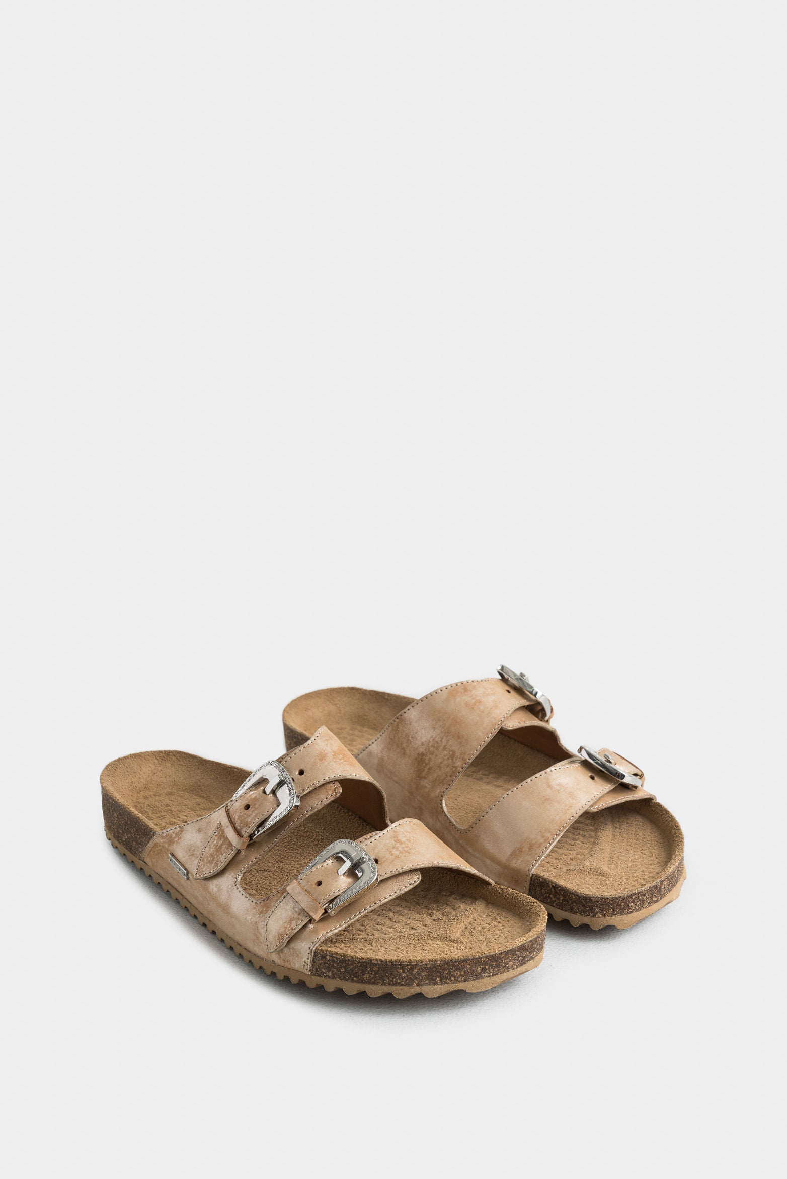 Pilos Flat Sandals in Foil Leather with Cork Sole