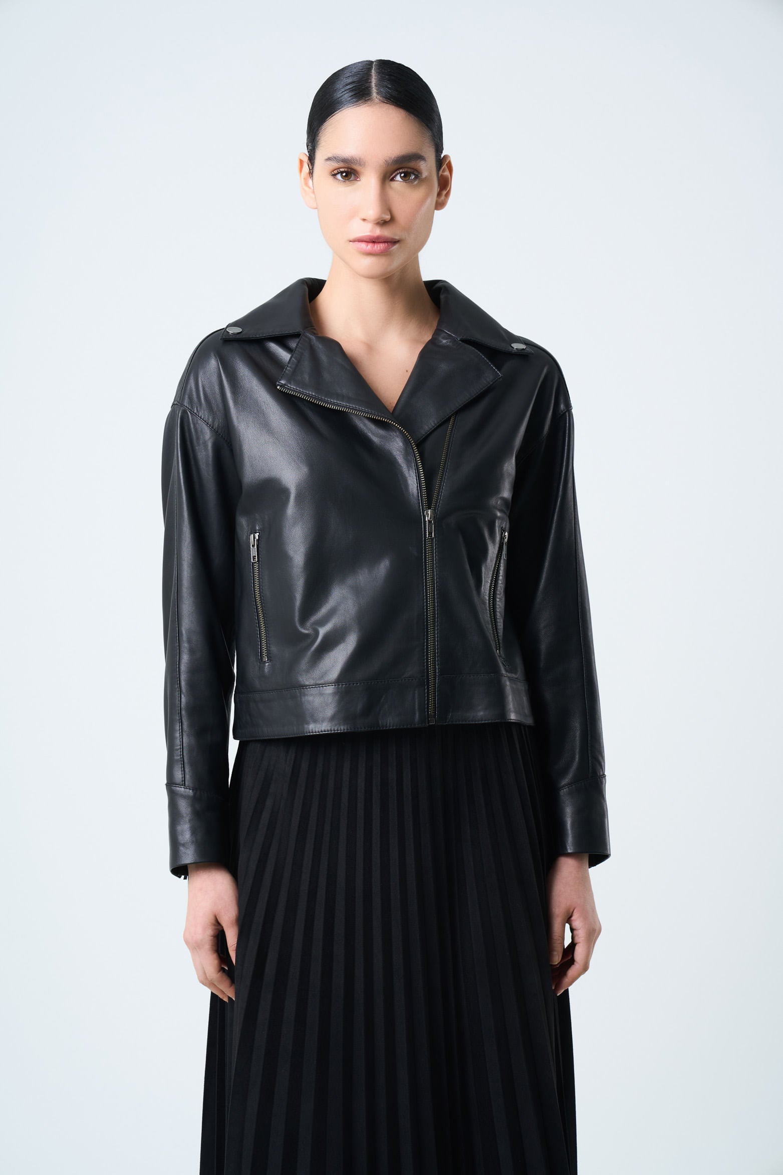 Lyra Jacket in Leather for Women, Biker with Fringe