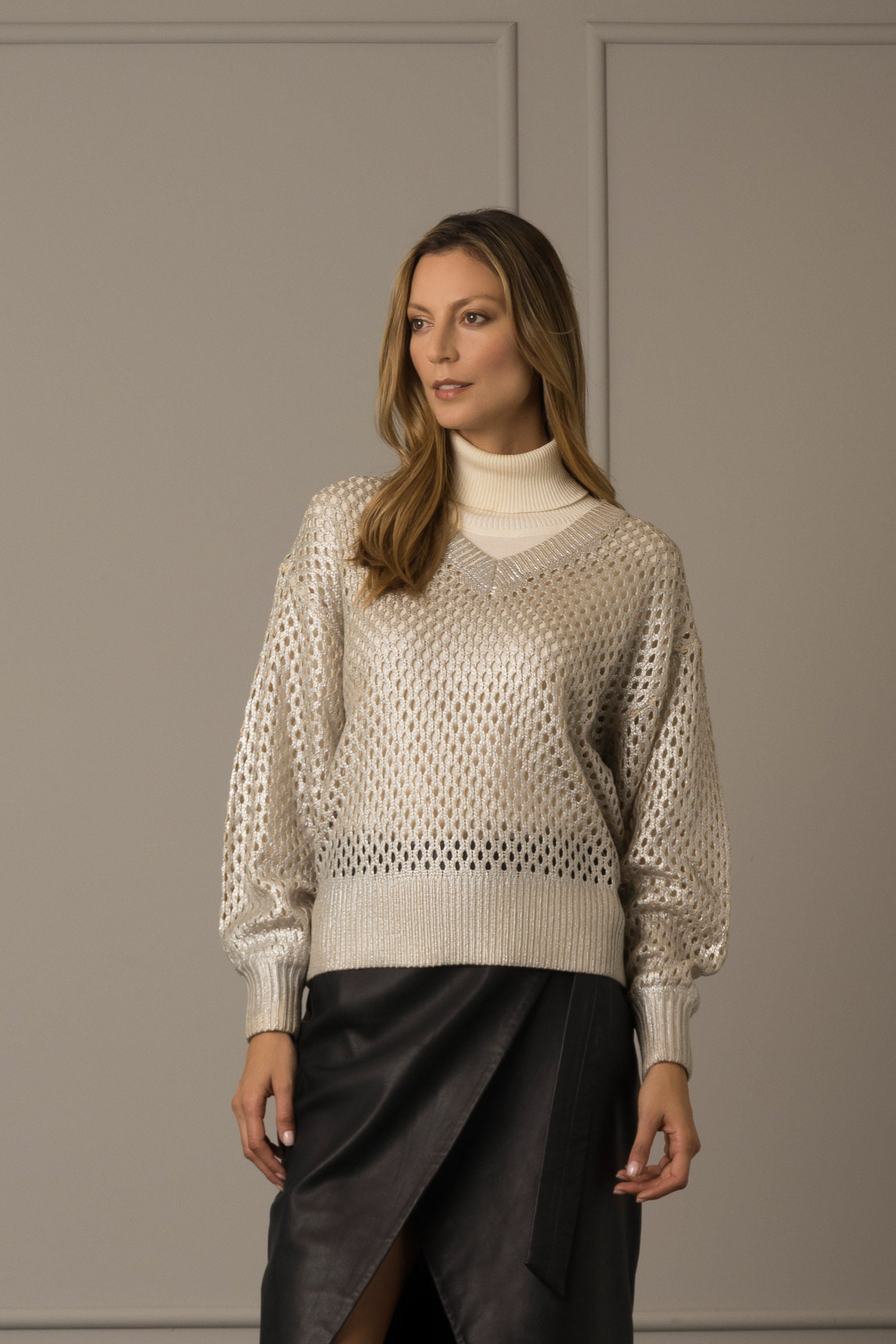 Women’s Hanoi Sweater in Silver Metallic Knit XX