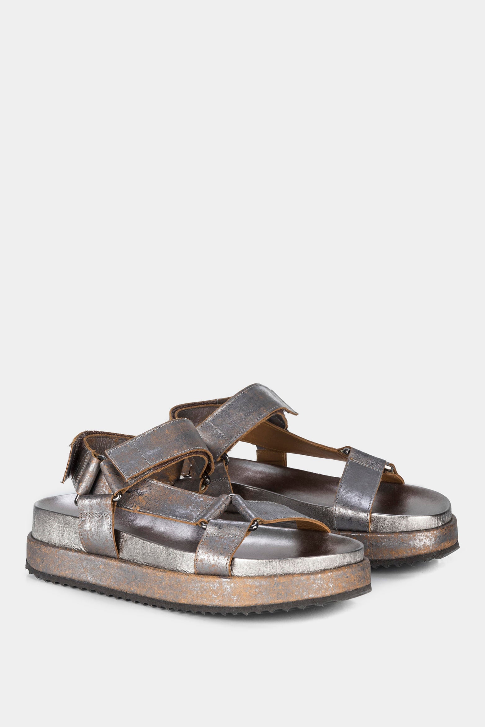 Women’s Bali Platform Sandals in Gunmetal Gray Leather with Hook-and-Loop Fastener