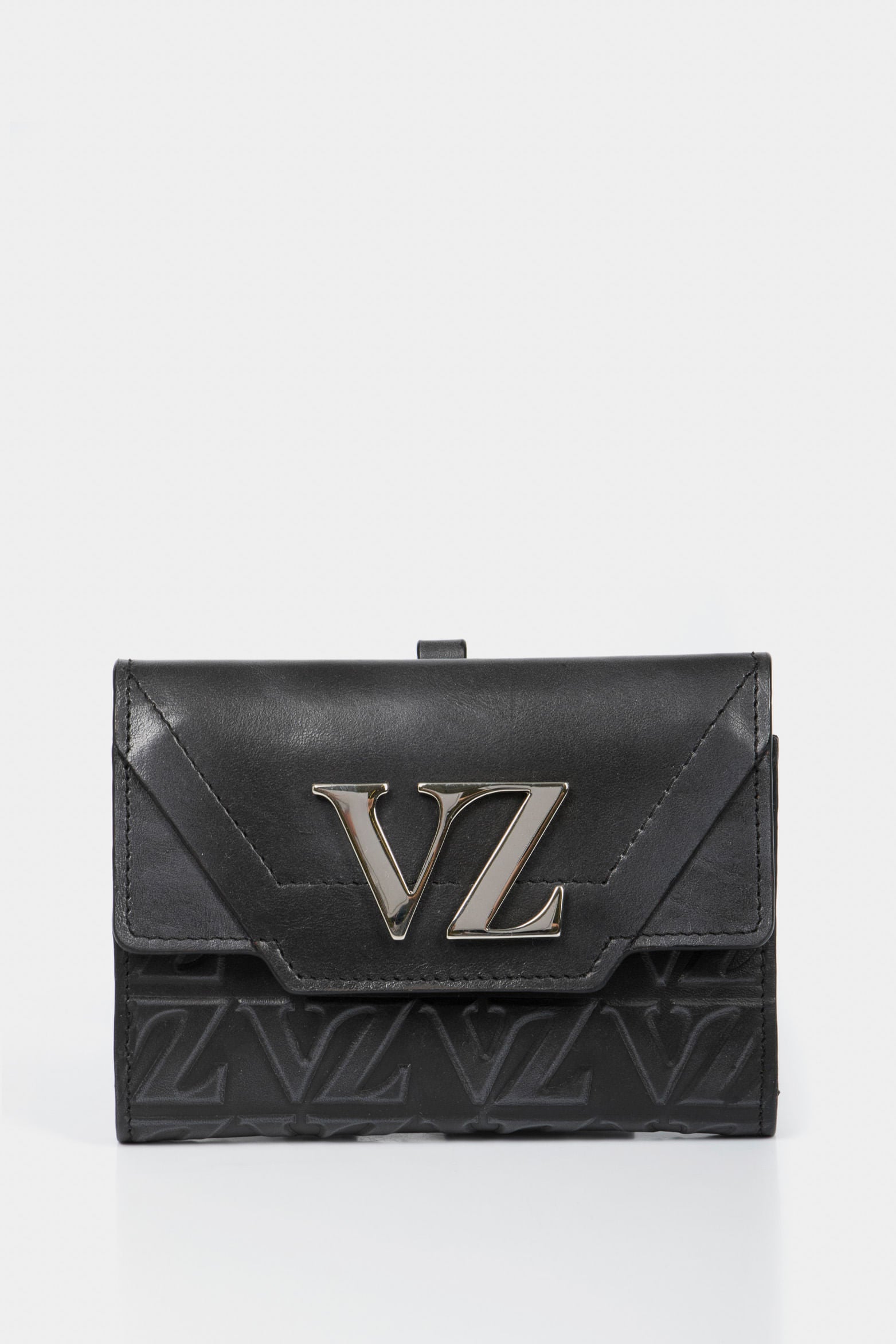 Women’s Taupe VZ Monogram Embossed Leather Wallet in Black