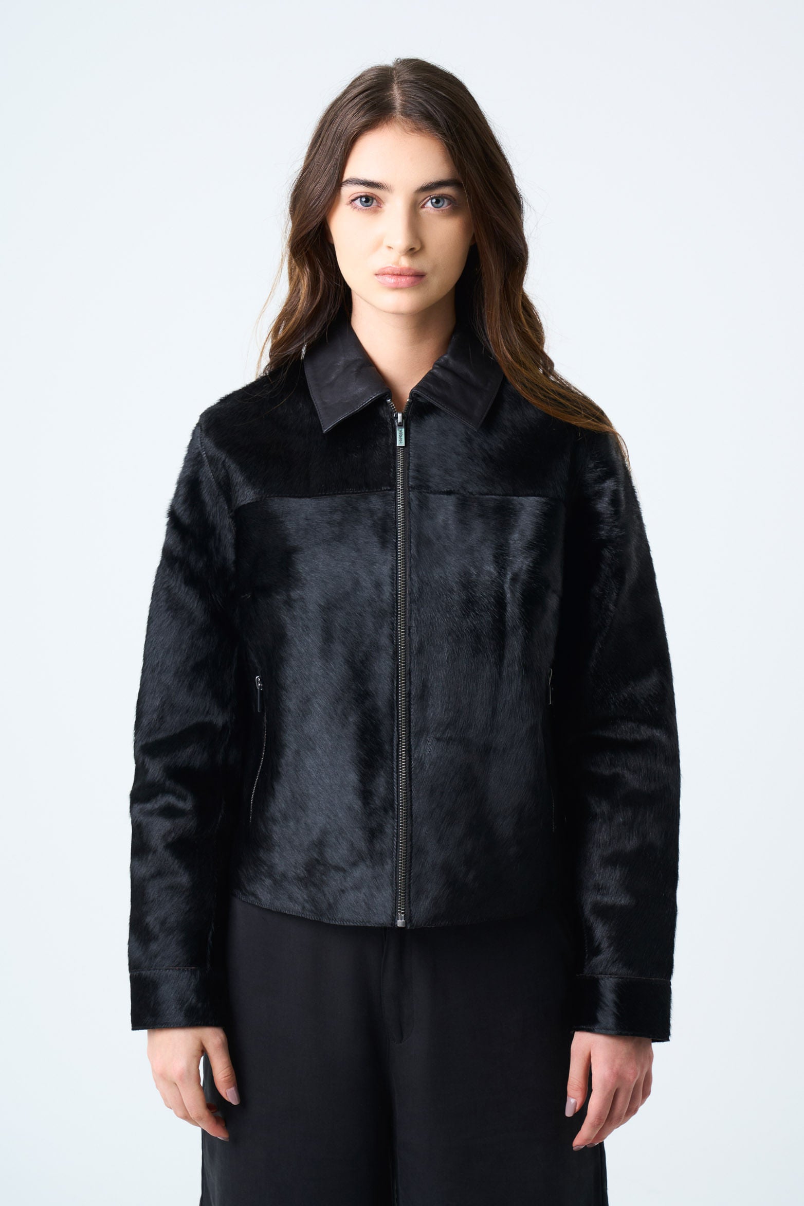 Antares Jacket in Leather with Hair for Women, Trucker Silhouette
