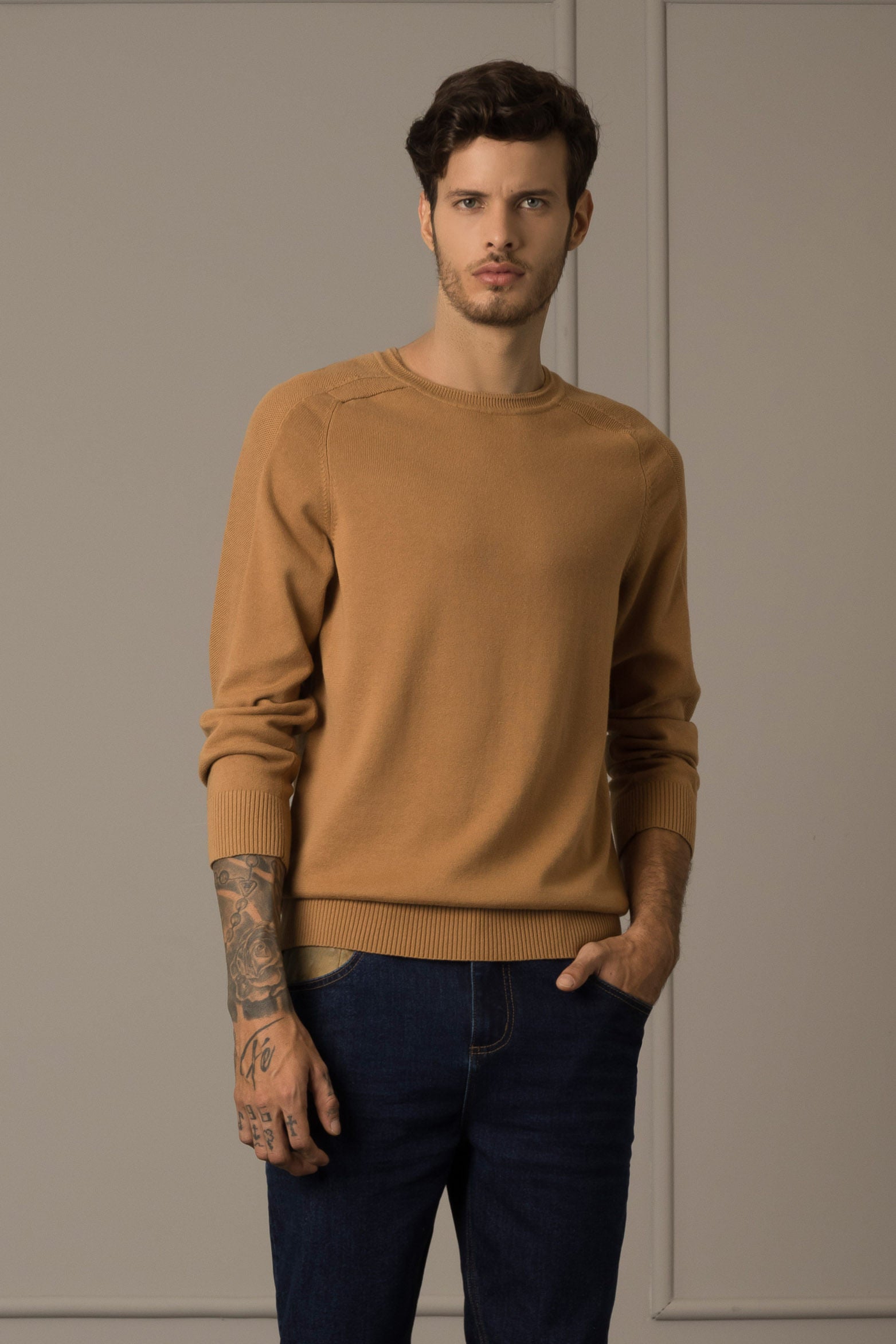 Men’s Cotton Knit Sweater with Raglan Sleeves
