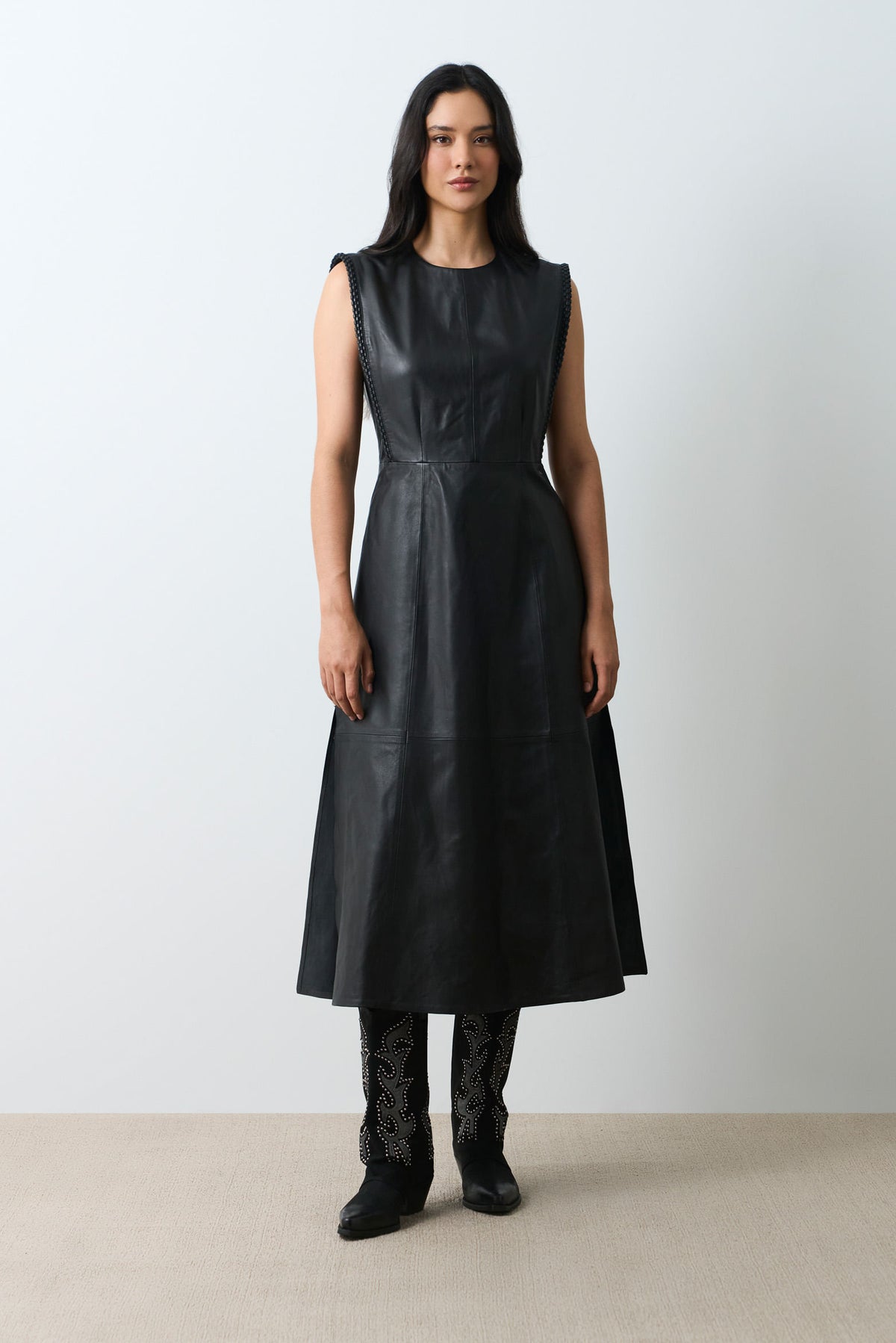 Semi-fitted leather dress for women Liora