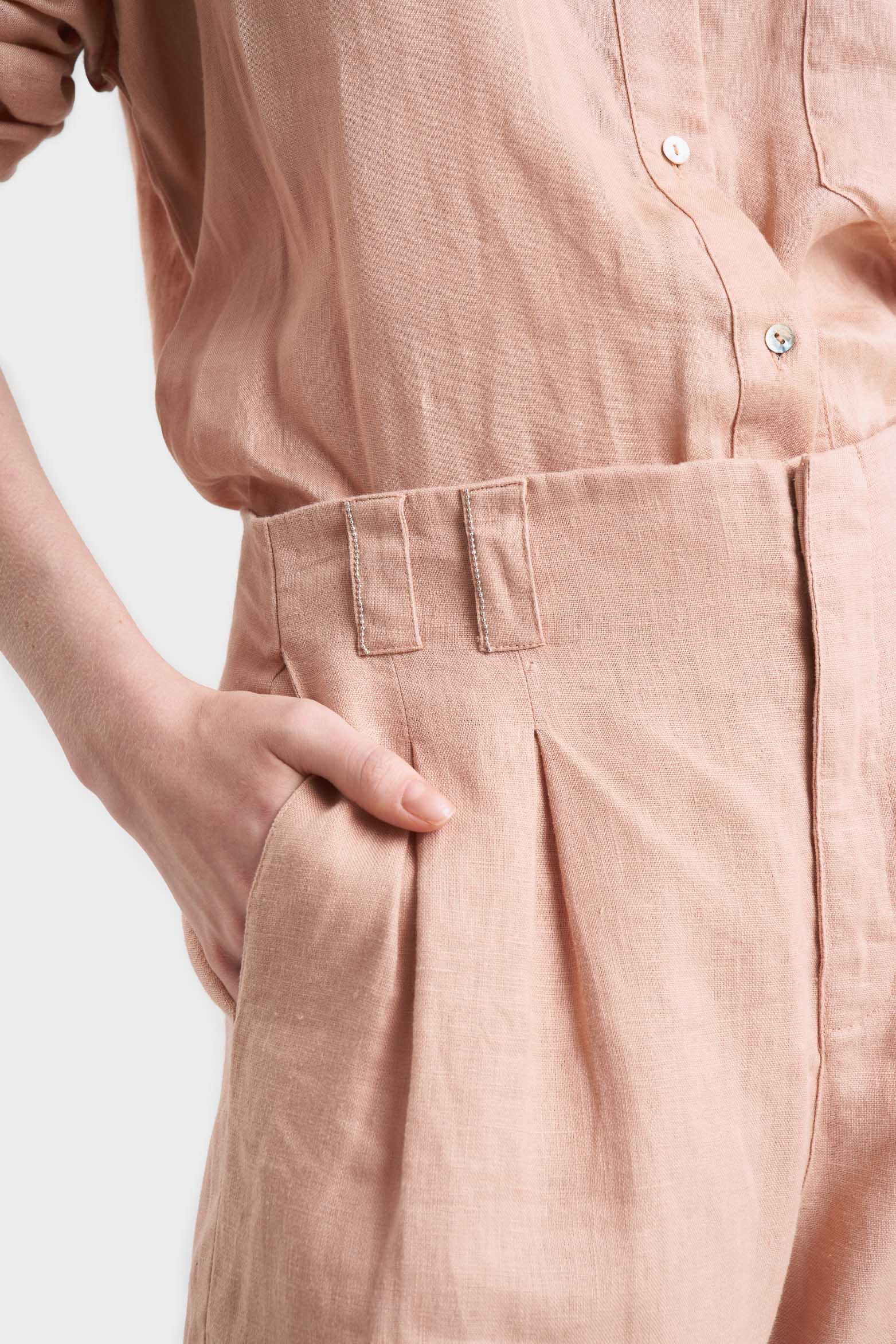 High-Waisted Linen Shorts for Women with Millaré Detail