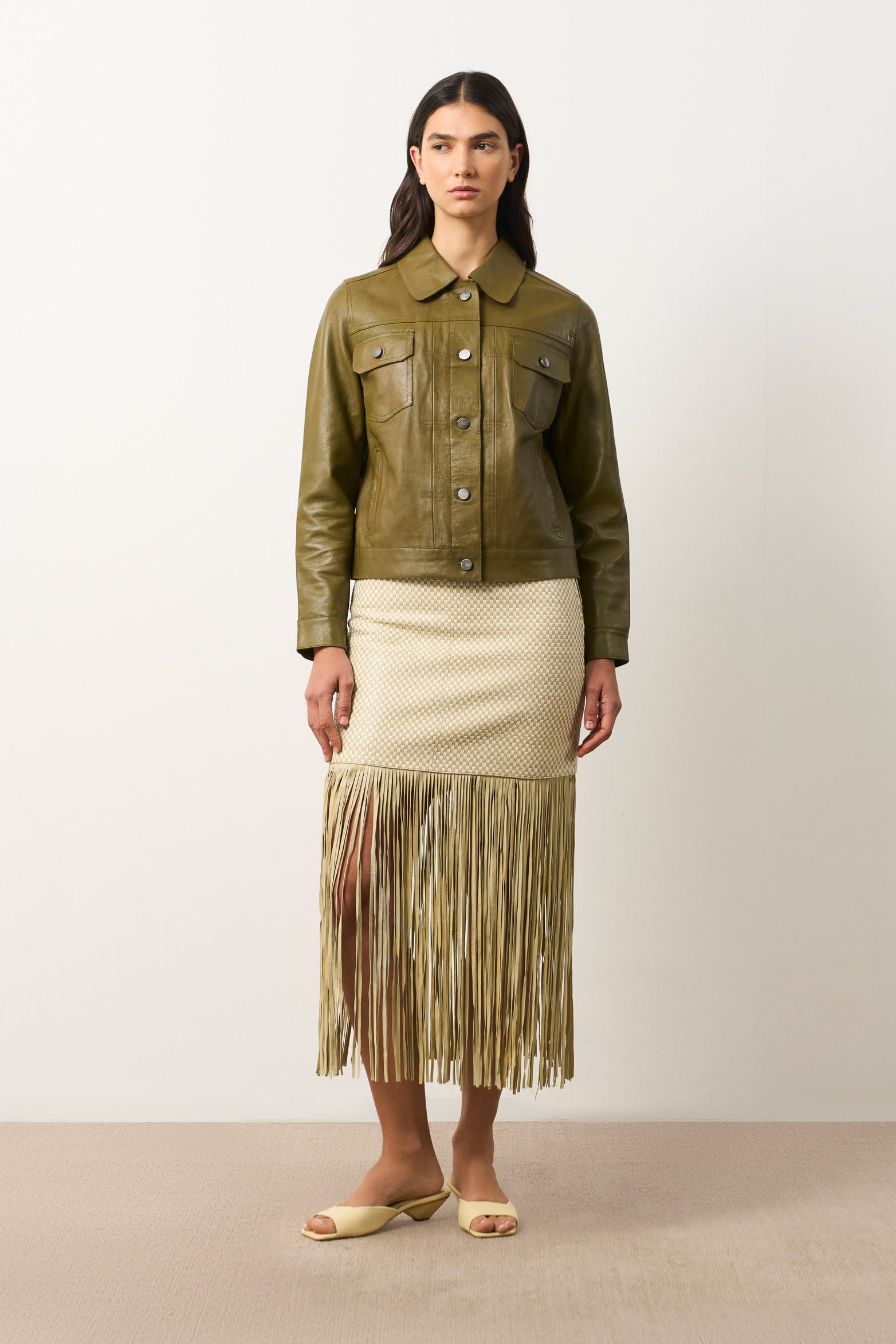 Kalahari leather trucker jacket for women