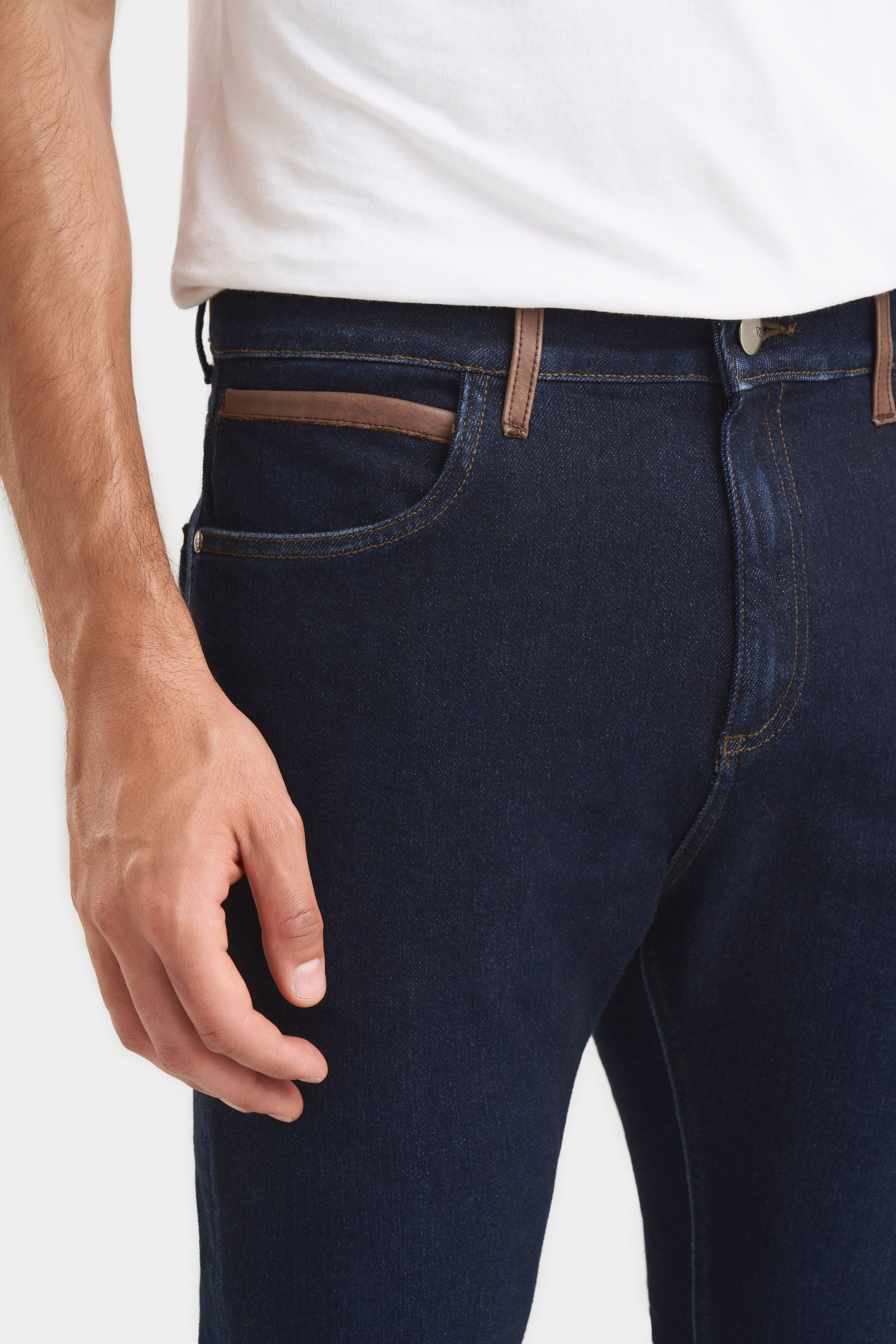Hori Blue Denim Jeans for Men with Leather Belt Loops