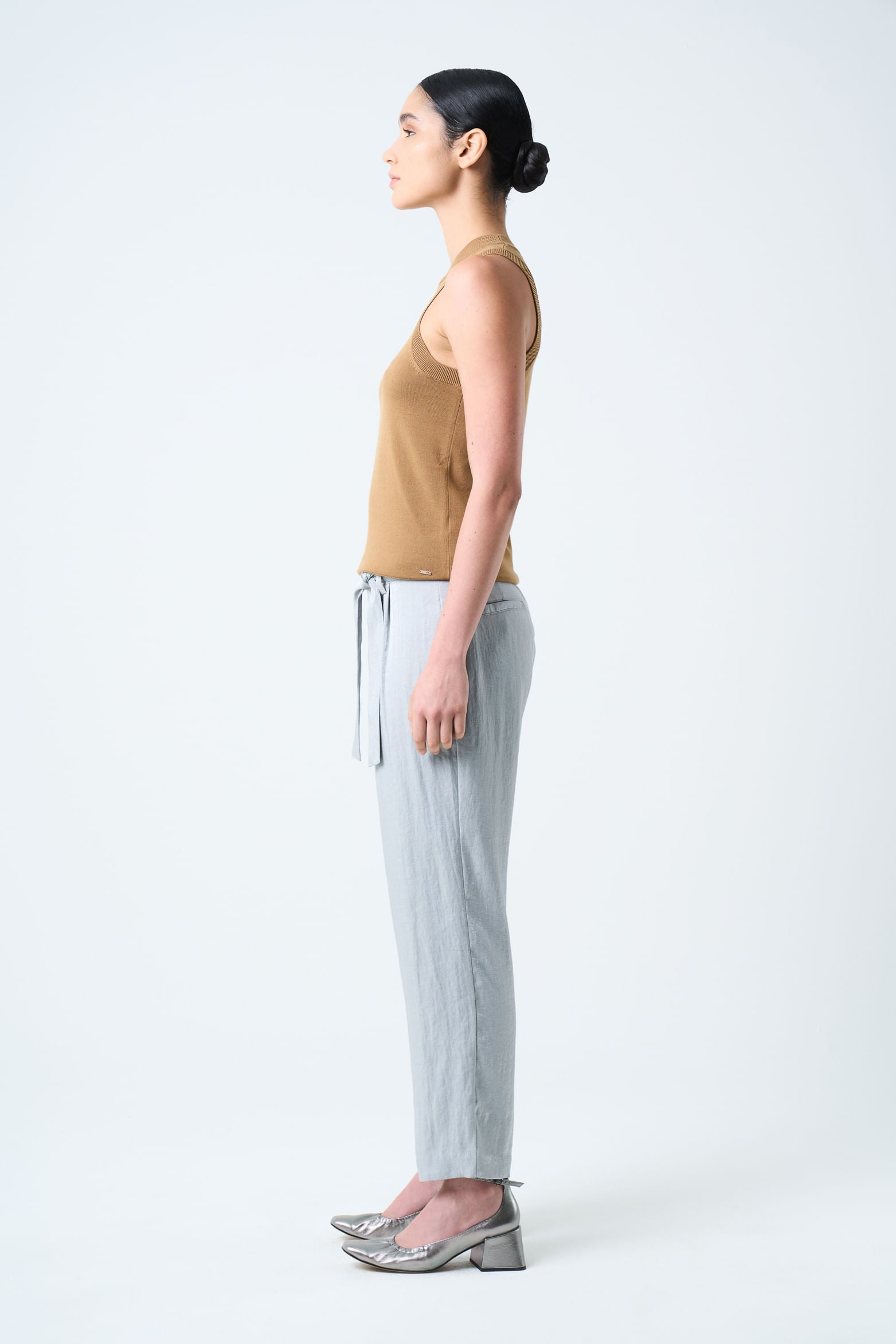 Rectilinear Knit Tank Top for Women Sleeveless Honey