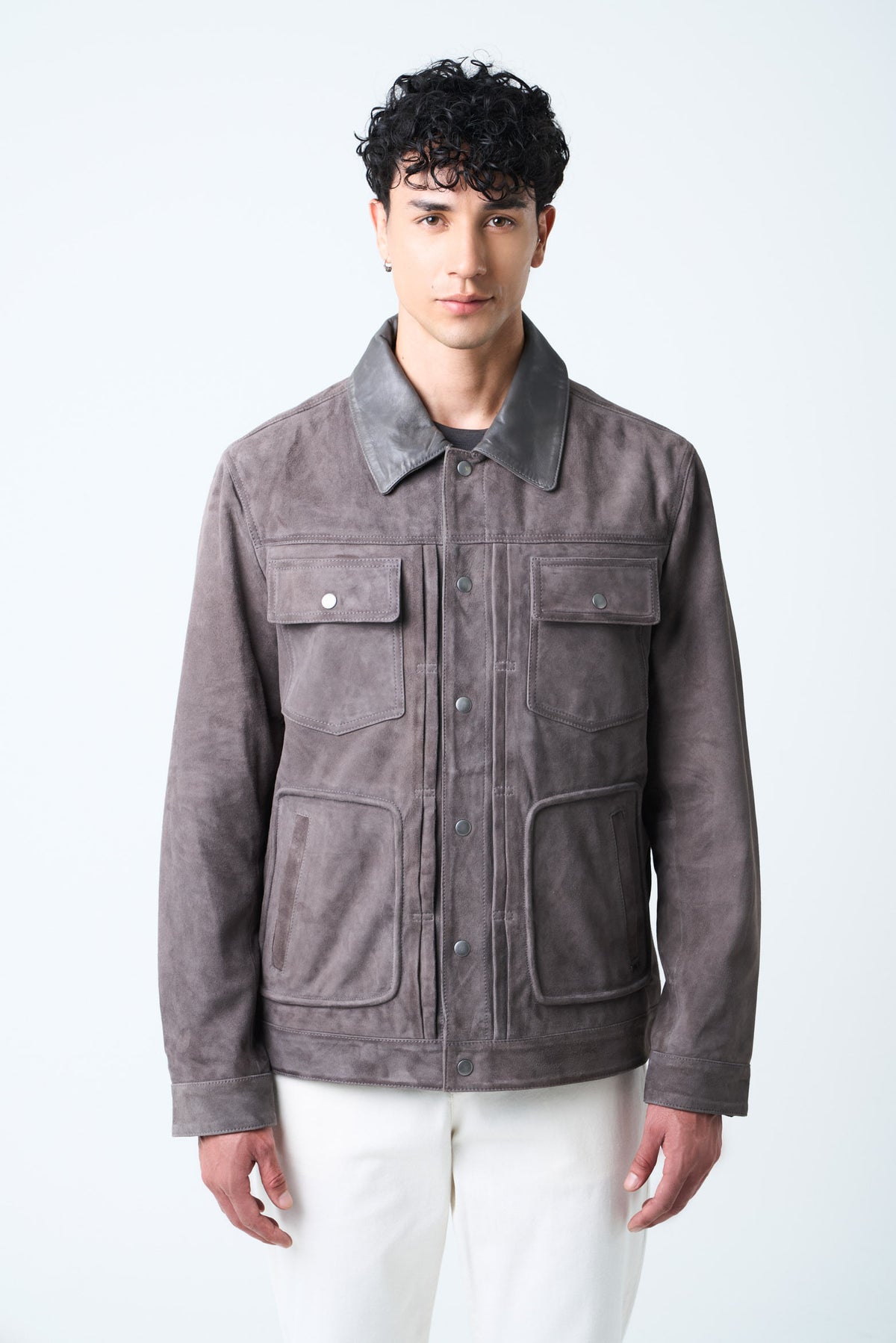 Aron suede jacket with leather detail for men