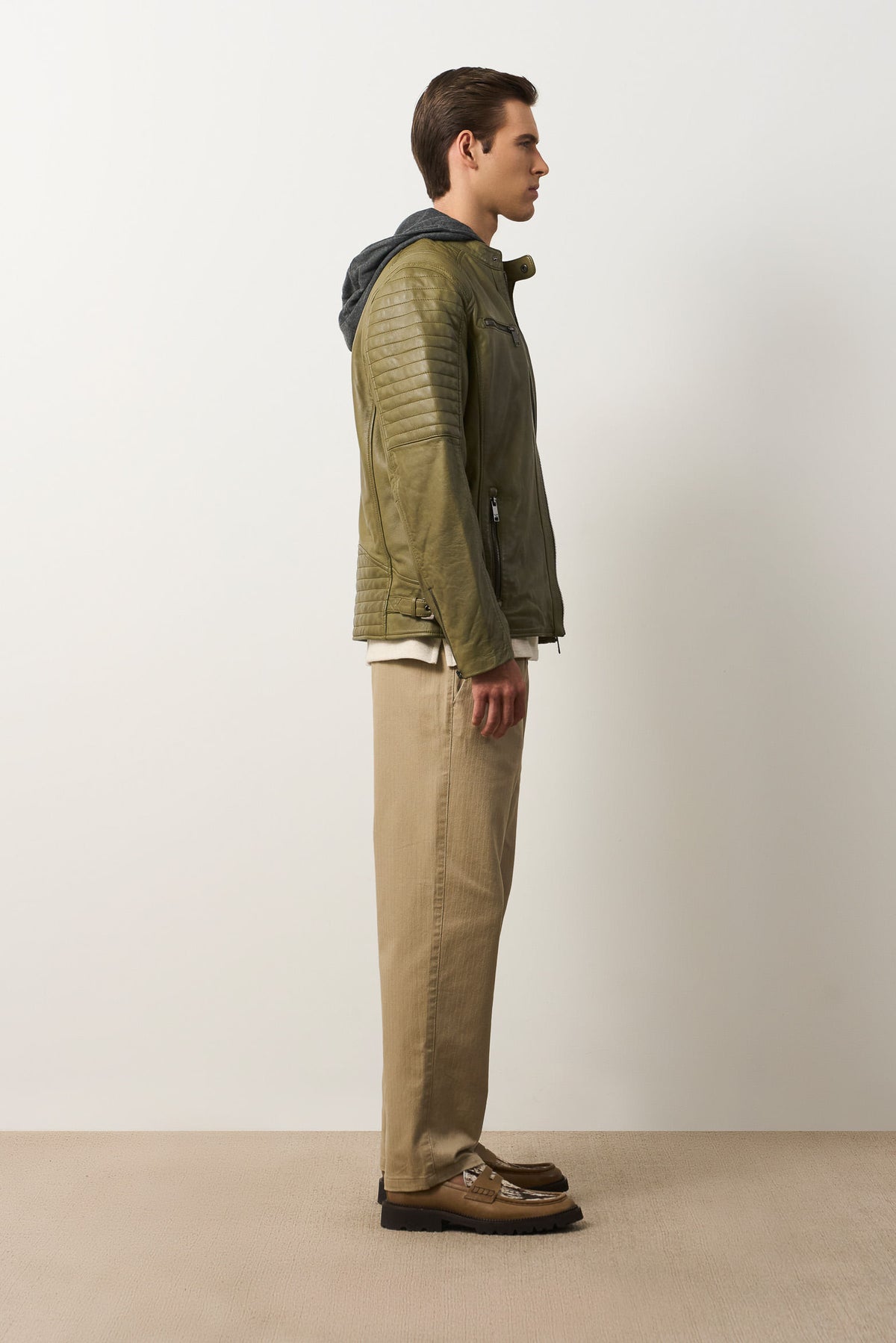 Men's Belmont Leather Jacket with Hood and Bib