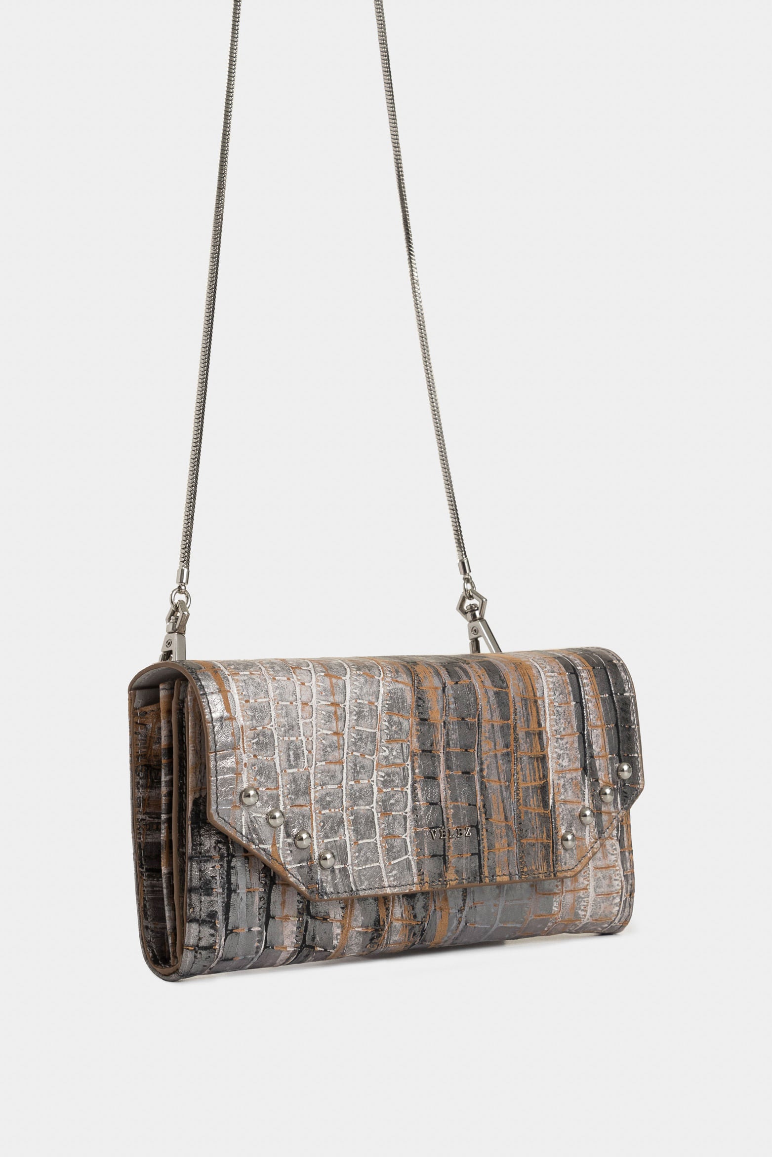 Kauai folia leather checkbook holder for women with stud details