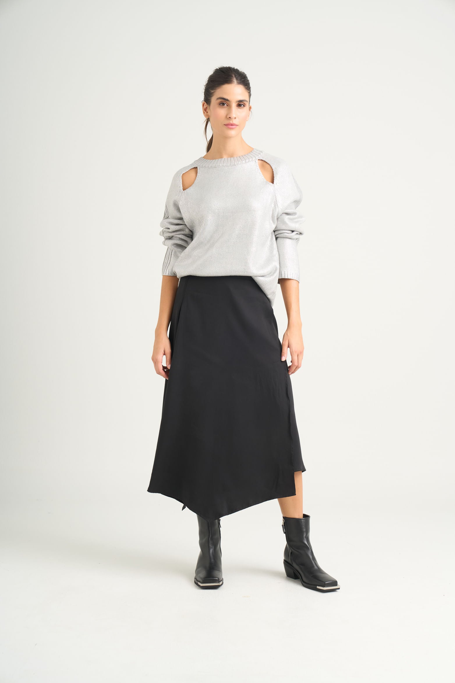 Star straight-knit sweater for women with metallic effect