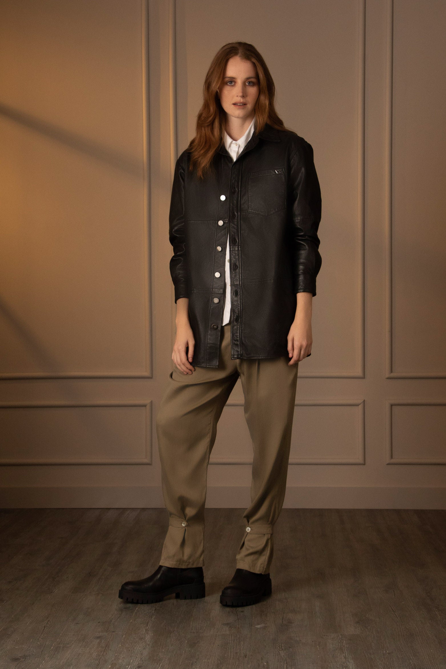 Women’s Long Sleeve Oversized Shirt in Black Leather