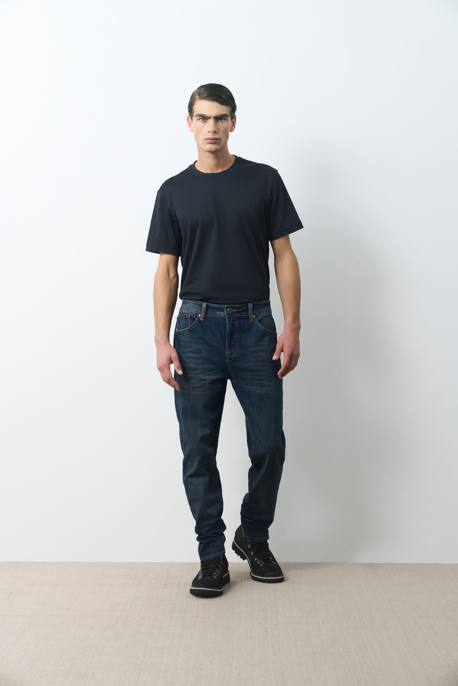 Thani semi-fitted jeans with leather details for men