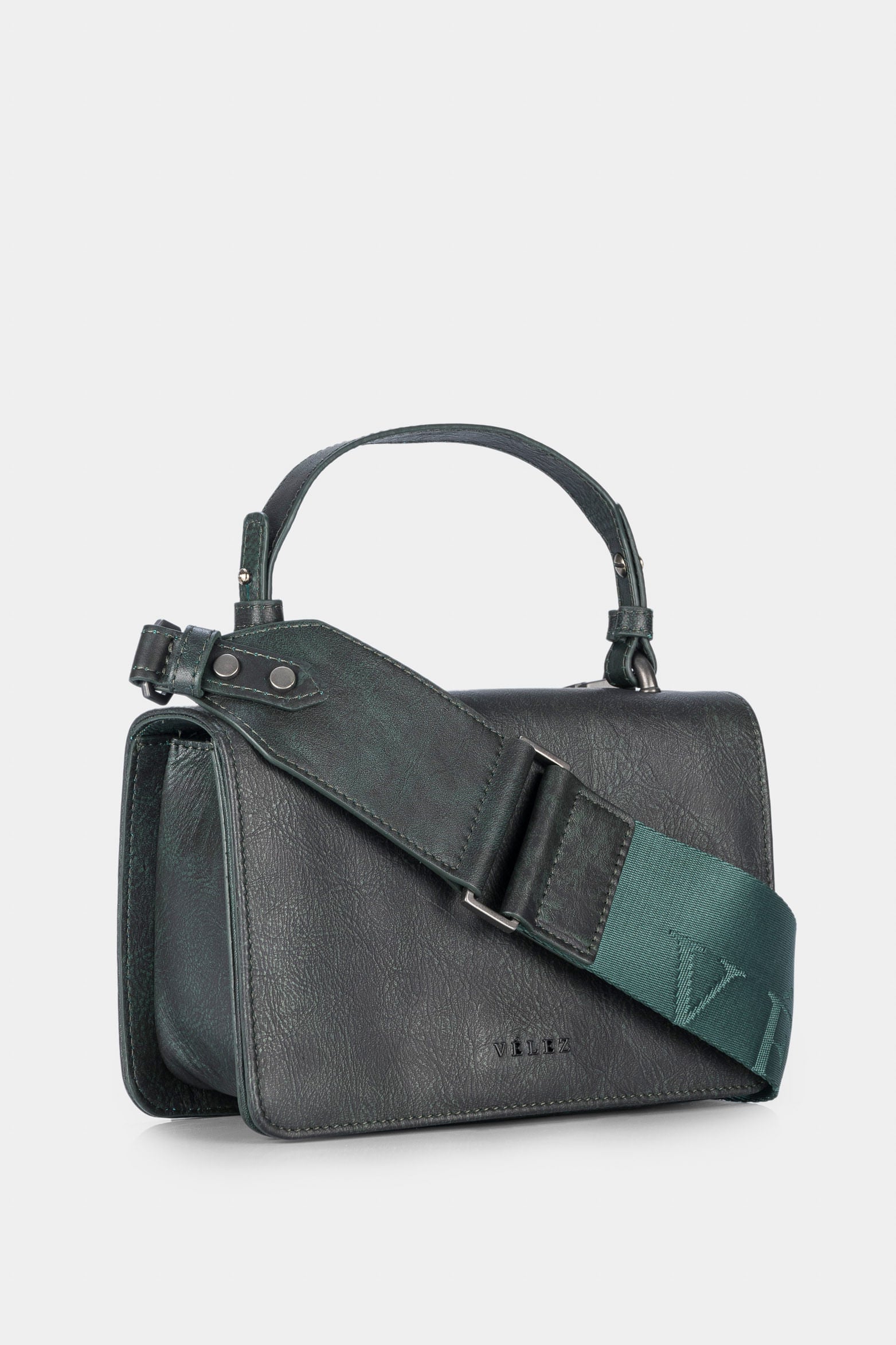 Women’s Lisa Mini Shoulder Handbags in Green Leather with Handcrafted Effect