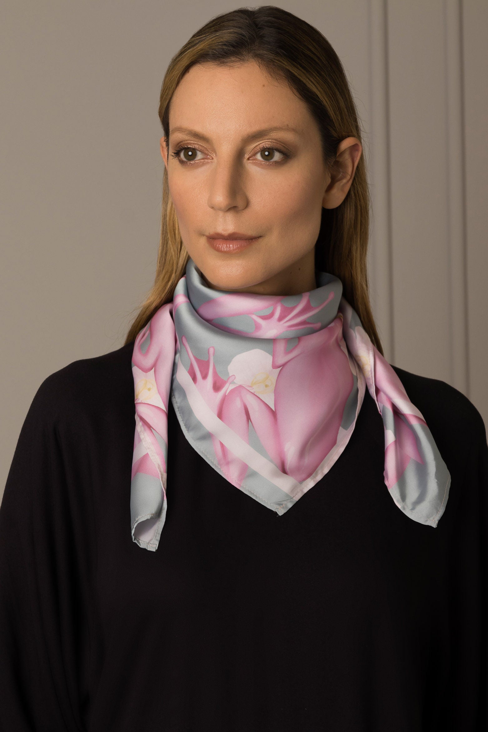 Women’s Frog Print Scarf in Aquamarine Flat Woven Fabric