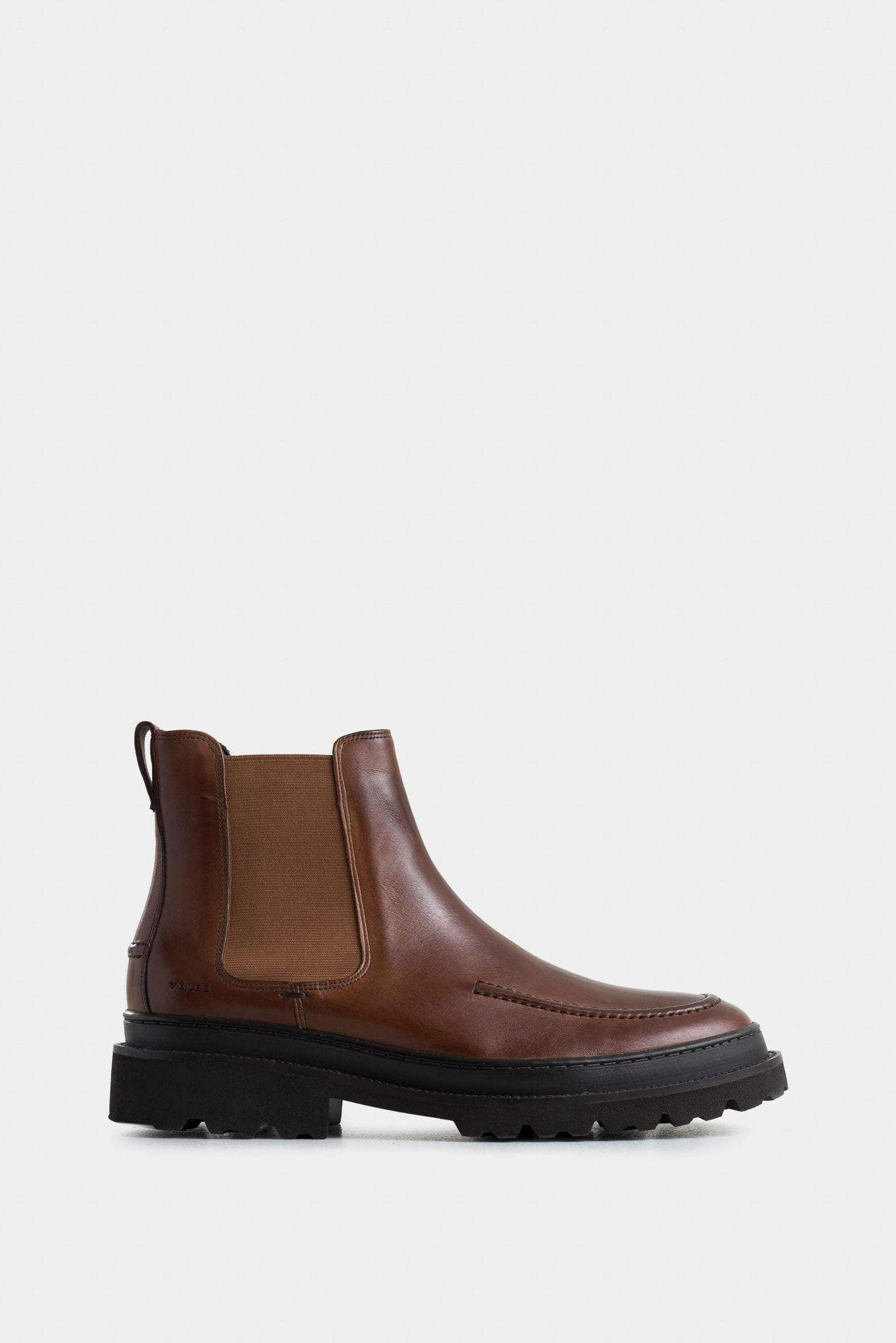 Amber Leather Boots for Men with Vein Detailing on Toe