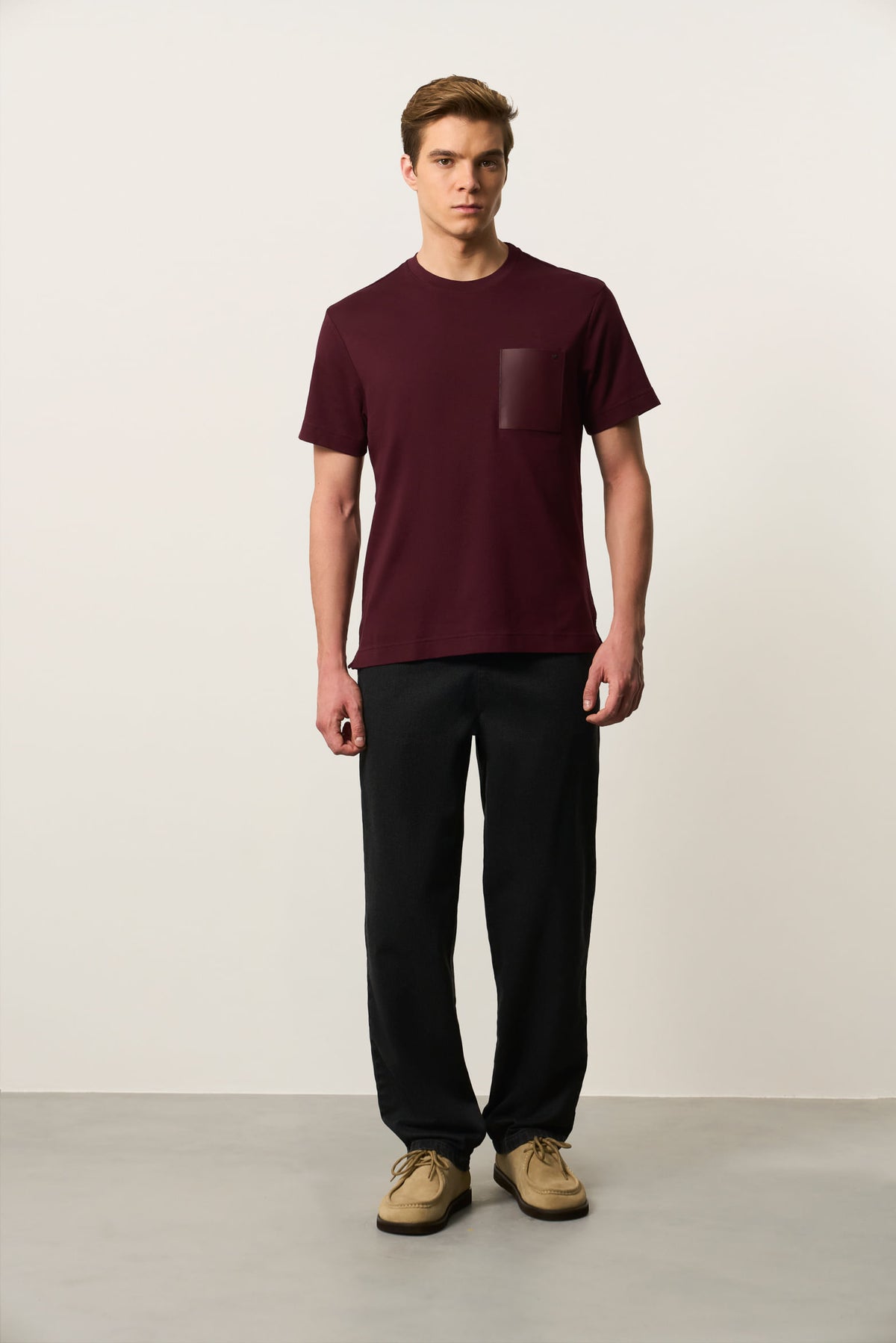 Men's Cotton T-Shirt with Leather Pocket