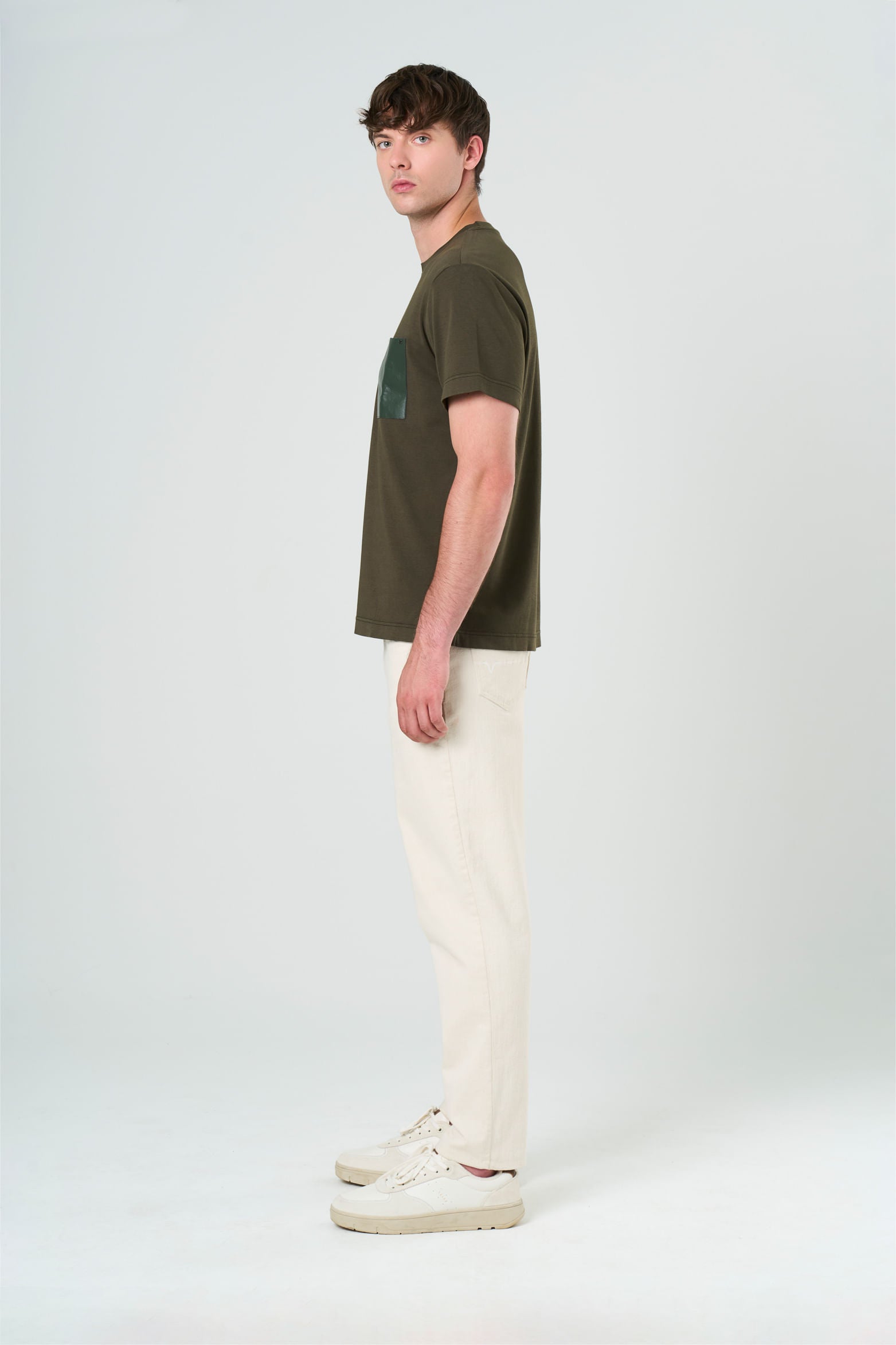 Men’s Cotton T-Shirt with Leather Pocket