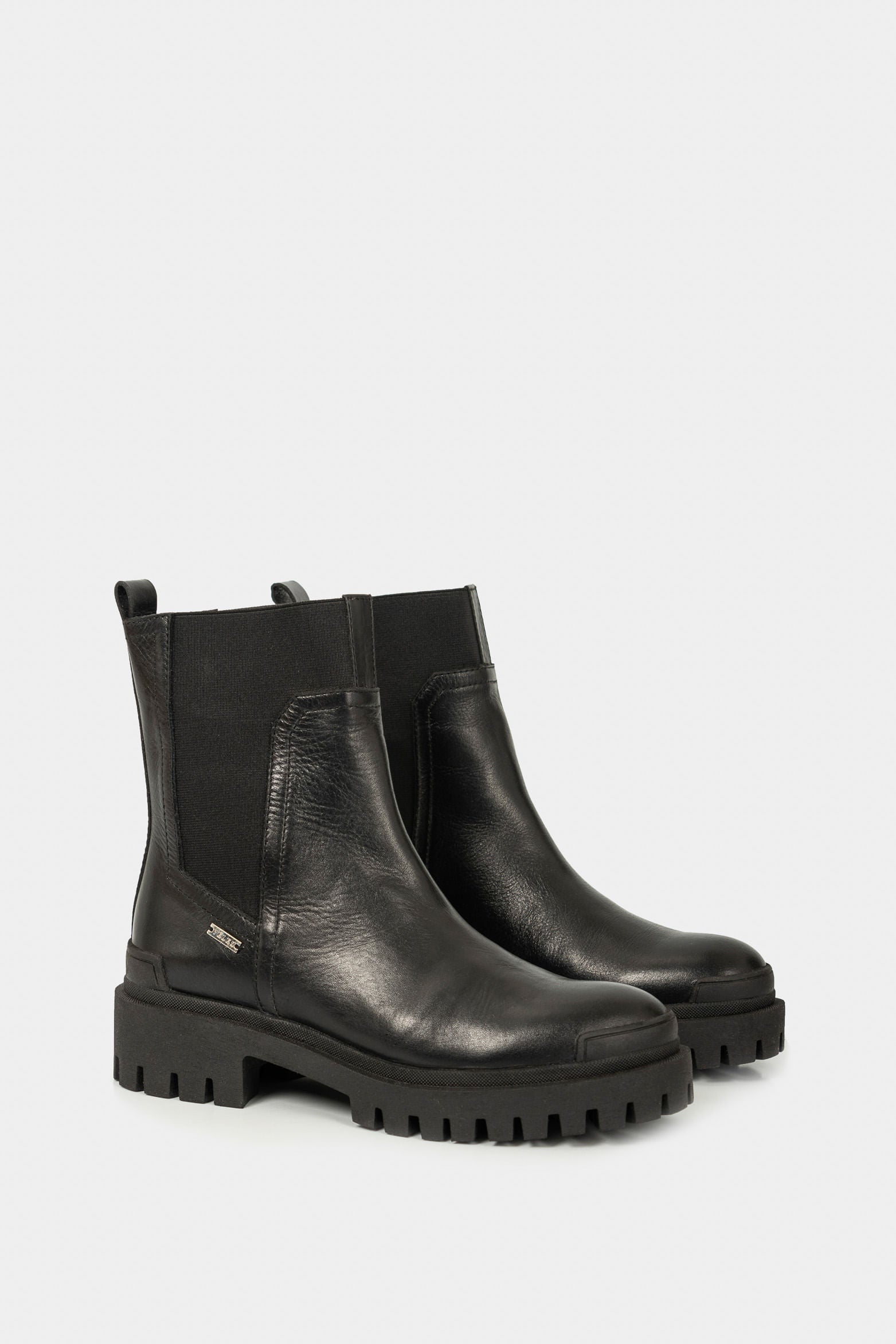 Women’s Storni Chunky Ankle Boots in Black Leather with Elastic Insert