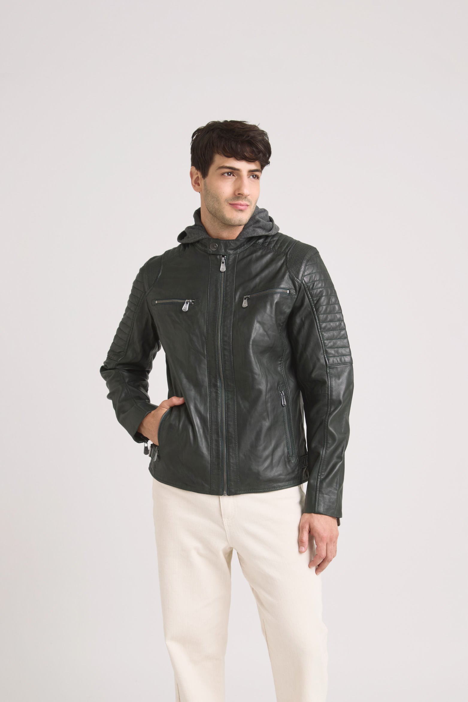 Men’s Belmont Leather Jacket with Hood and Bib