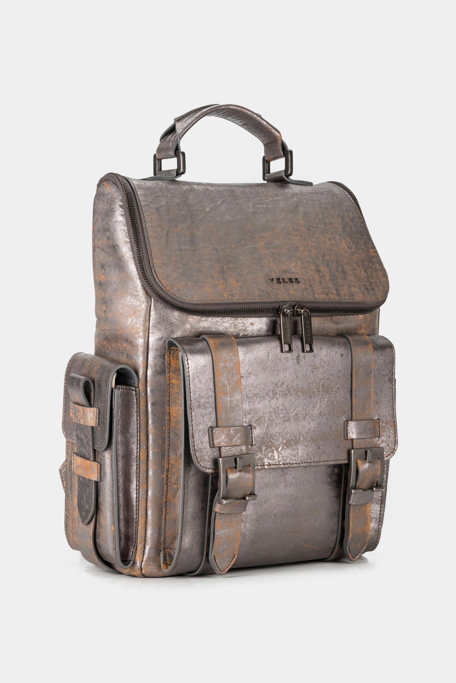 Women’s Rioja Backpack in Metallized Leather with Distressed Effect