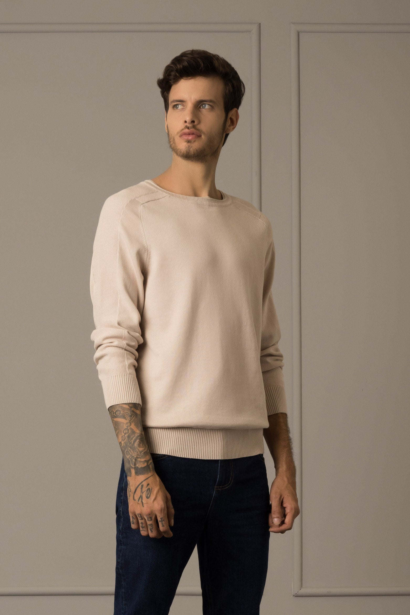 Men’s Cotton Knit Sweater with Raglan Sleeves